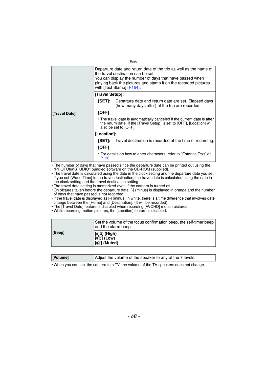 Panasonic DMC-GF5 owner manual Travel Setup, Location, High t Low s Muted 