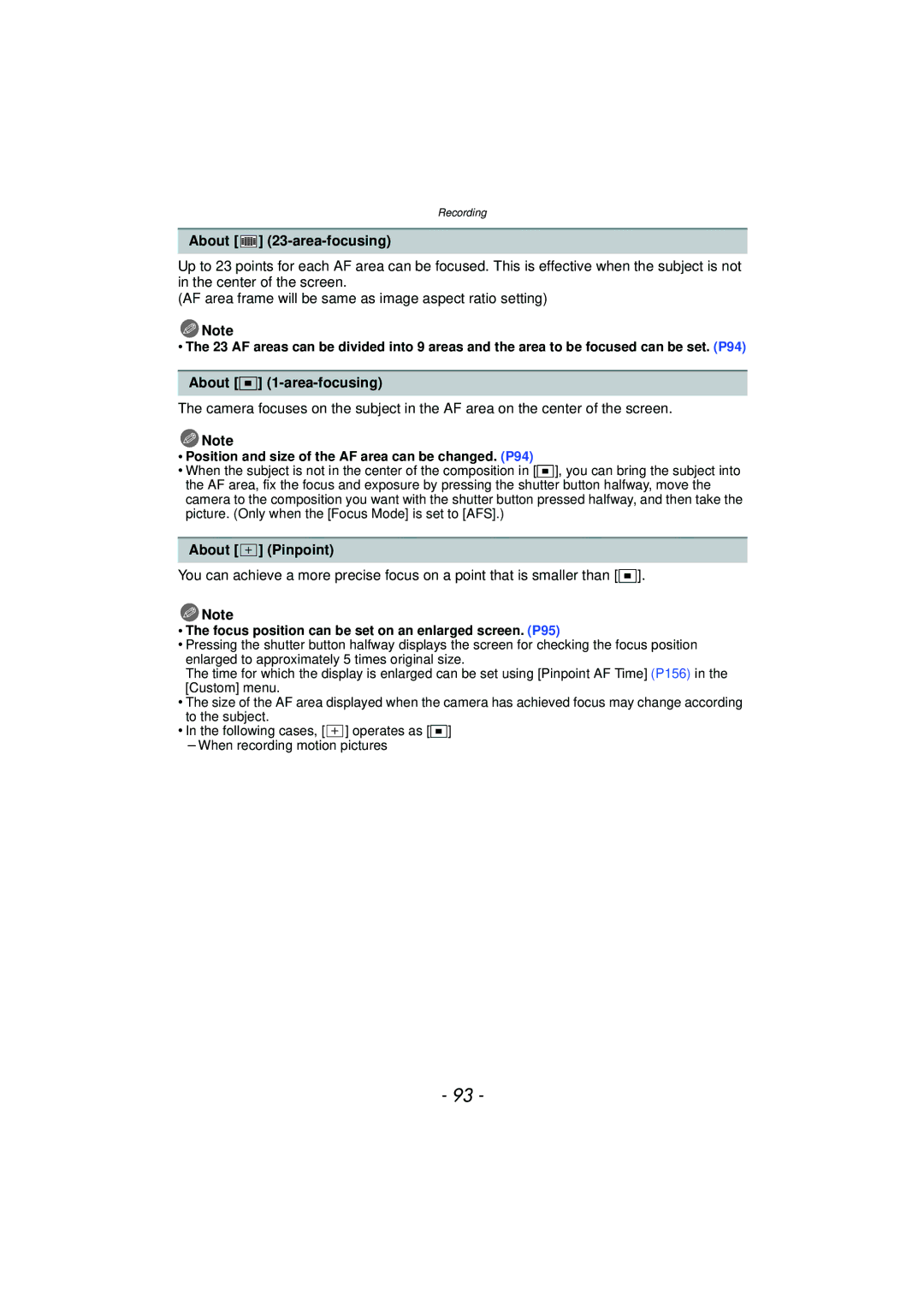 Panasonic DMC-GF5 owner manual About 23-area-focusing, About Ø 1-area-focusing, About Pinpoint 