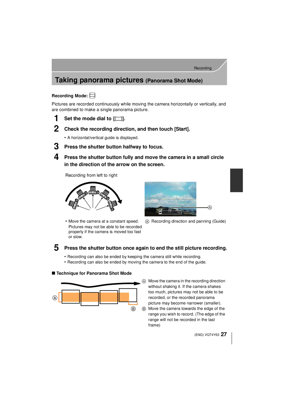 Panasonic DMC-GF6K owner manual Taking panorama pictures Panorama Shot Mode, Recording from left to right 