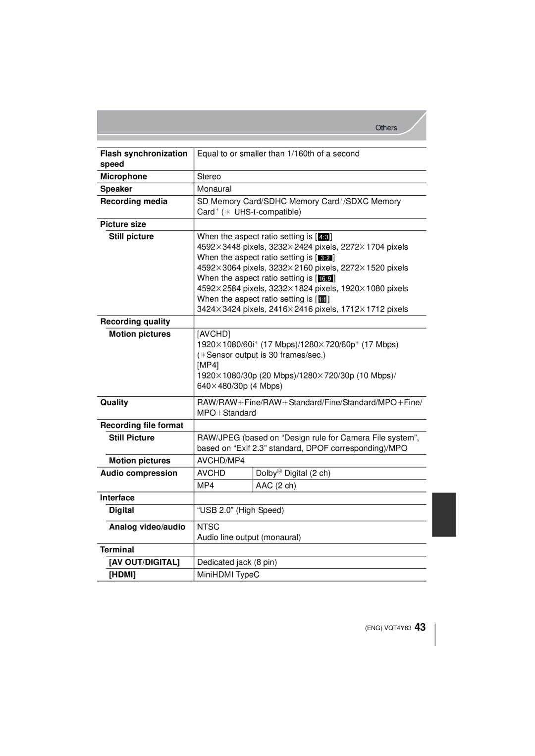 Panasonic DMC-GF6K Flash synchronization, Speed Microphone, Speaker, Recording media, Picture size Still picture, Quality 