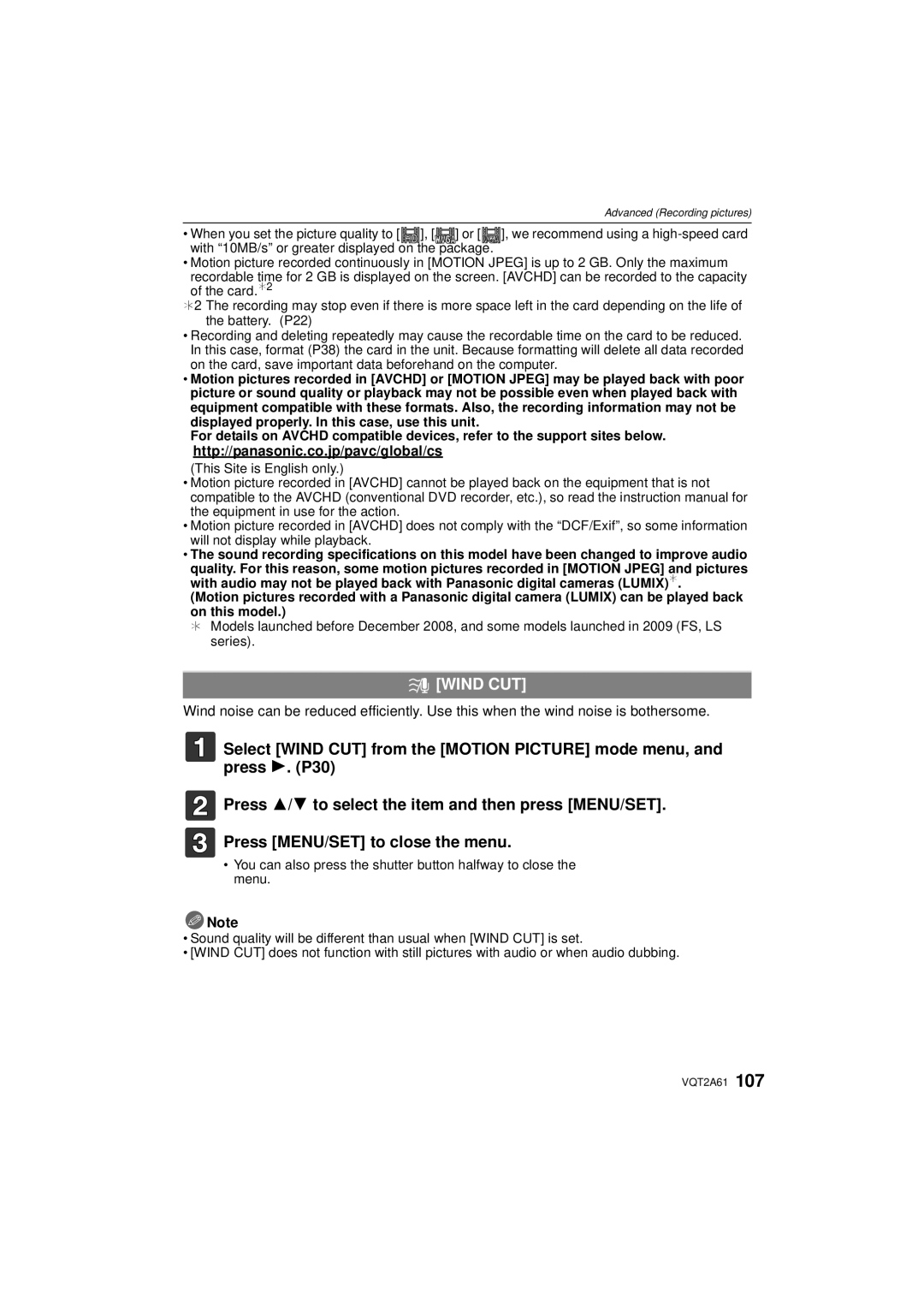 Panasonic DMC-GH1K operating instructions Wind CUT 