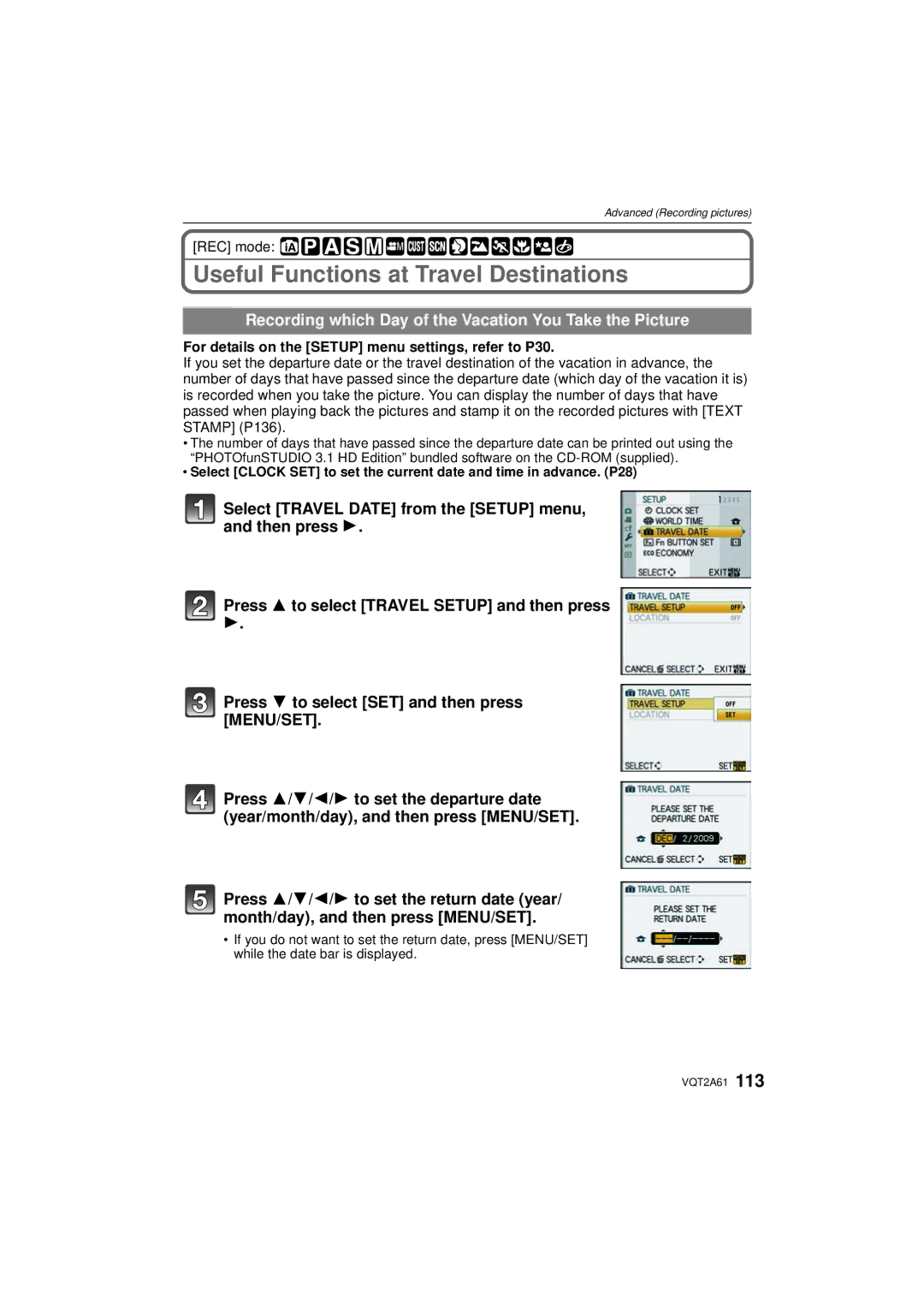 Panasonic DMC-GH1 Useful Functions at Travel Destinations, Recording which Day of the Vacation You Take the Picture 