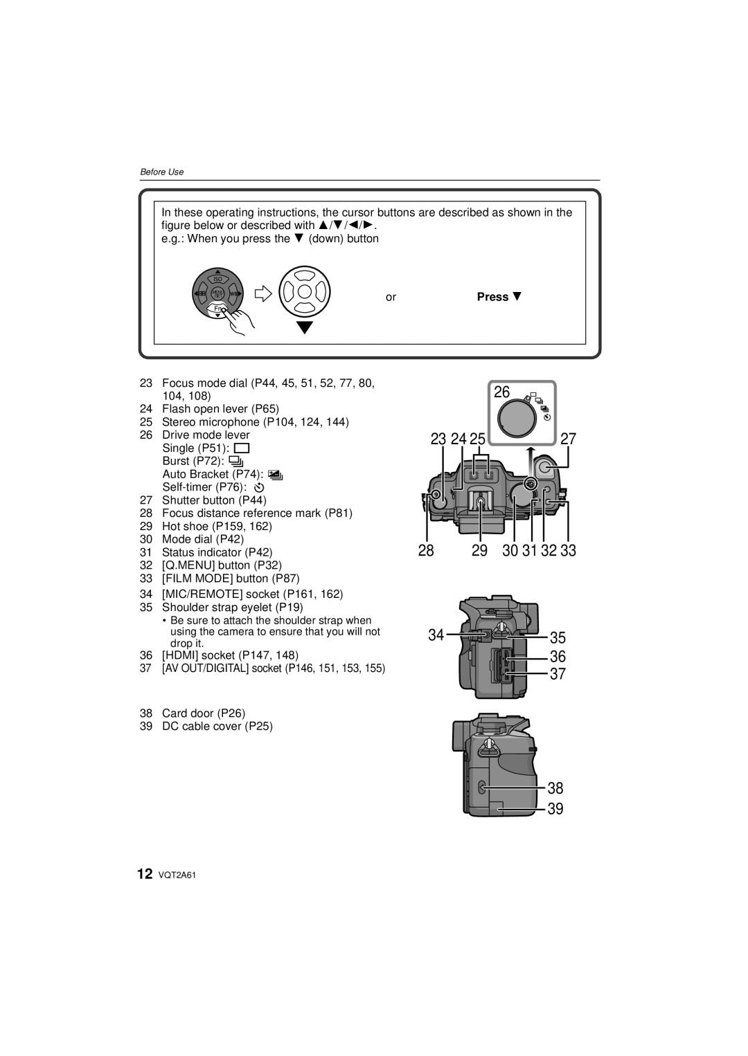 Panasonic DMC-GH1K operating instructions 30 31 32, Press 