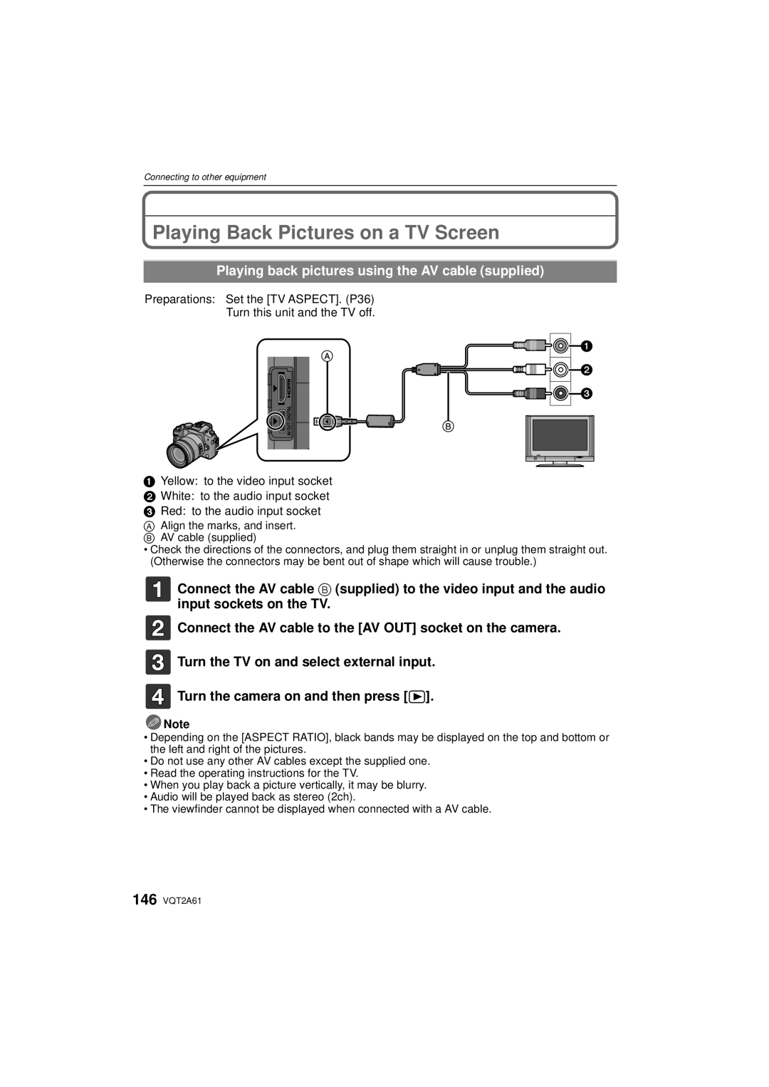 Panasonic DMC-GH1K Playing Back Pictures on a TV Screen, Playing back pictures using the AV cable supplied 