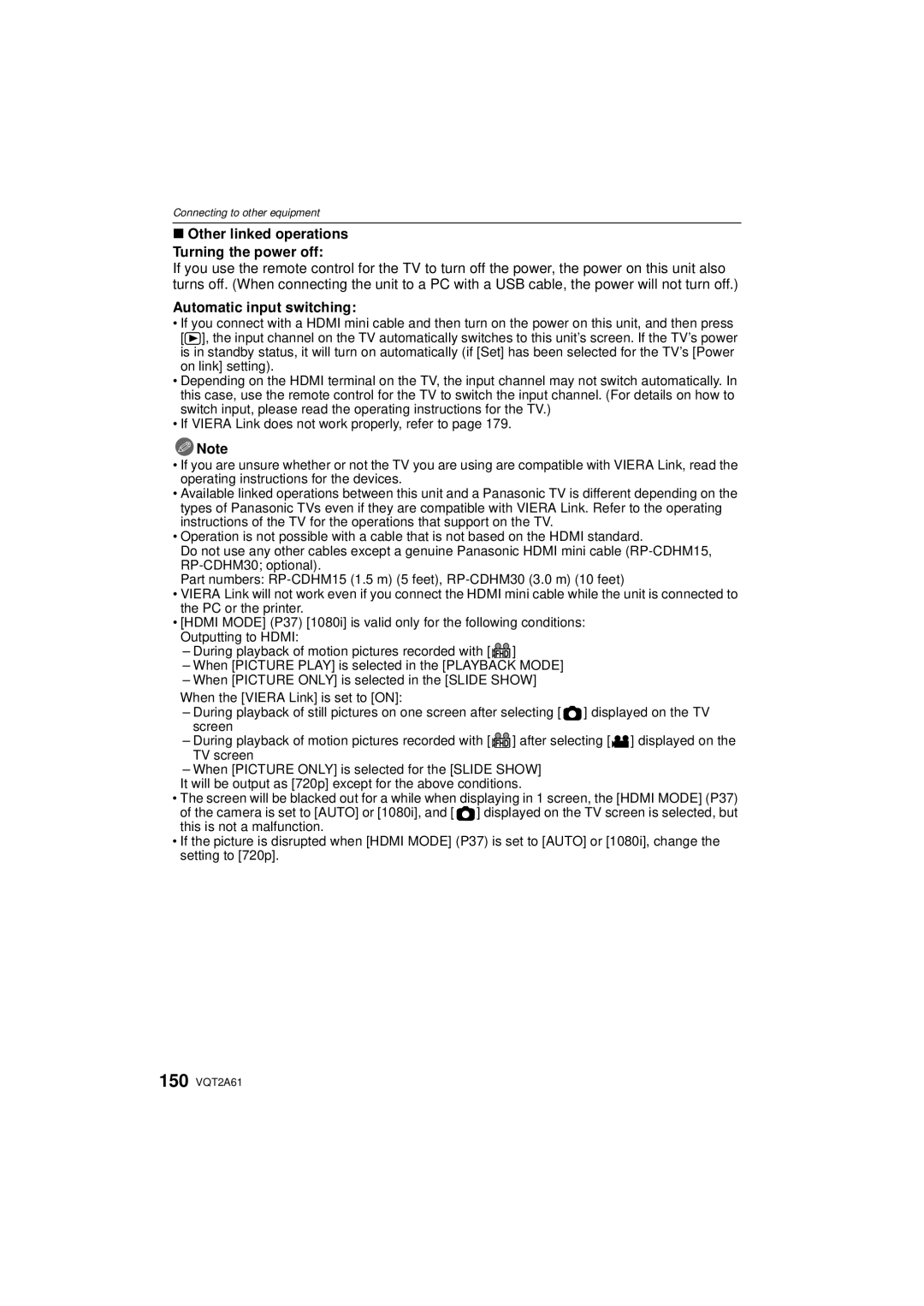 Panasonic DMC-GH1K operating instructions Other linked operations Turning the power off, Automatic input switching 