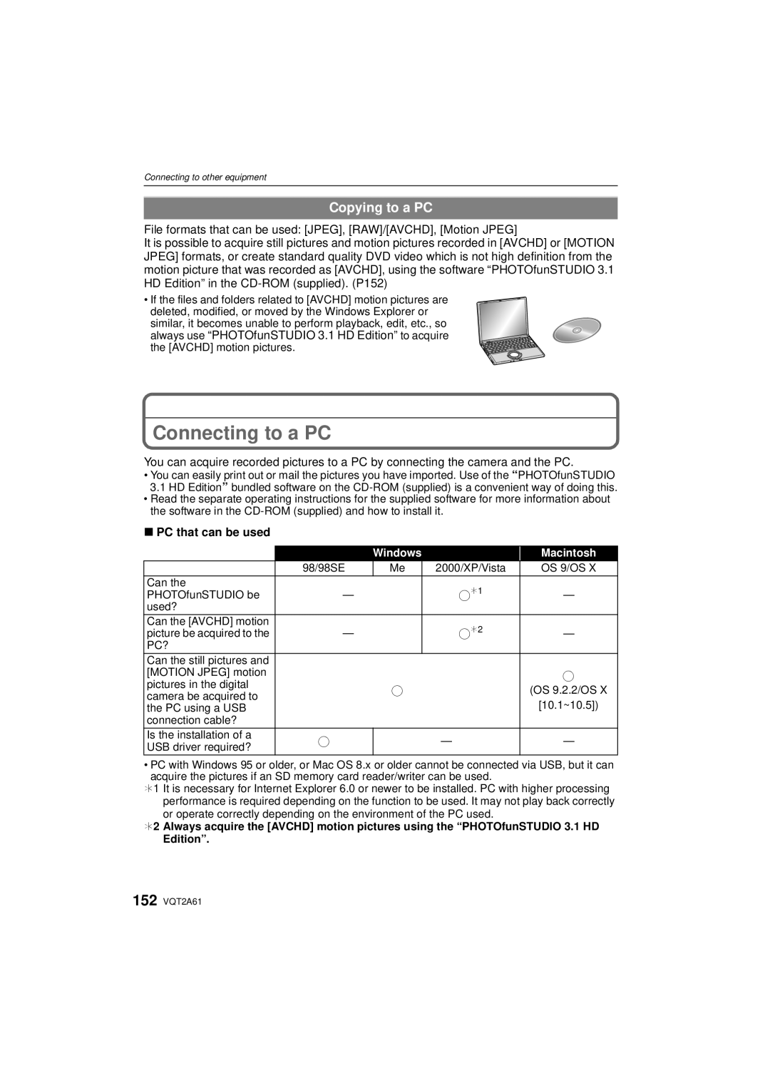 Panasonic DMC-GH1K operating instructions Connecting to a PC, Copying to a PC, PC that can be used 