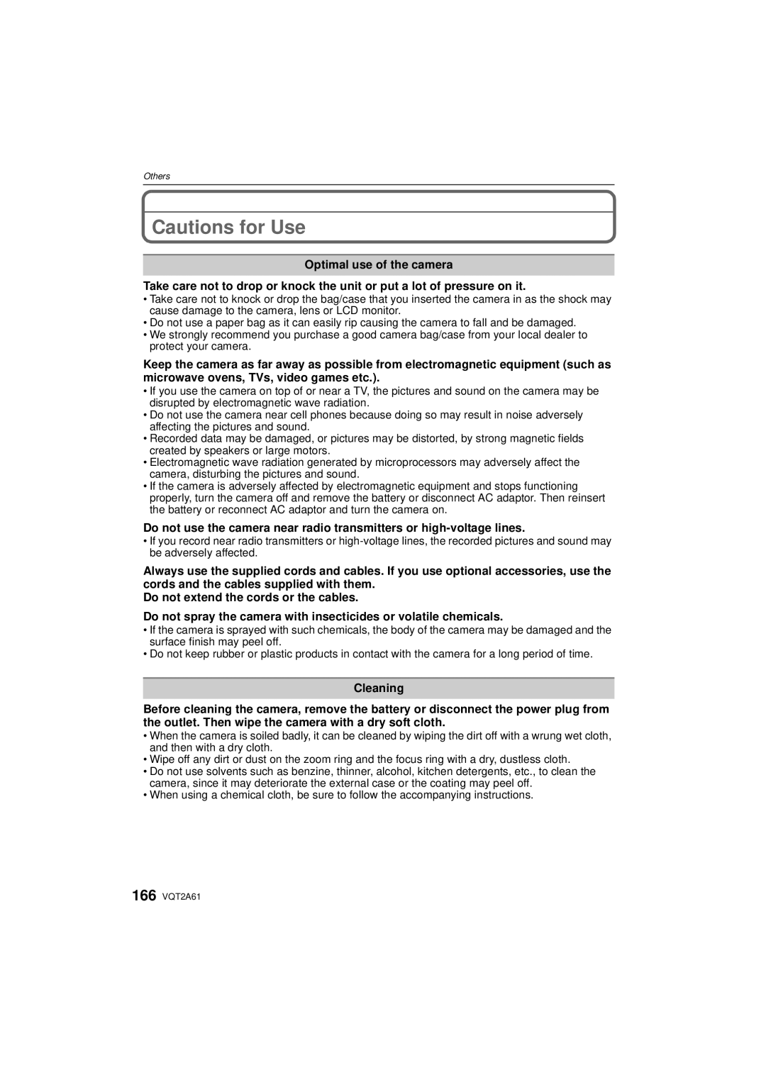 Panasonic DMC-GH1K operating instructions 166 VQT2A61 