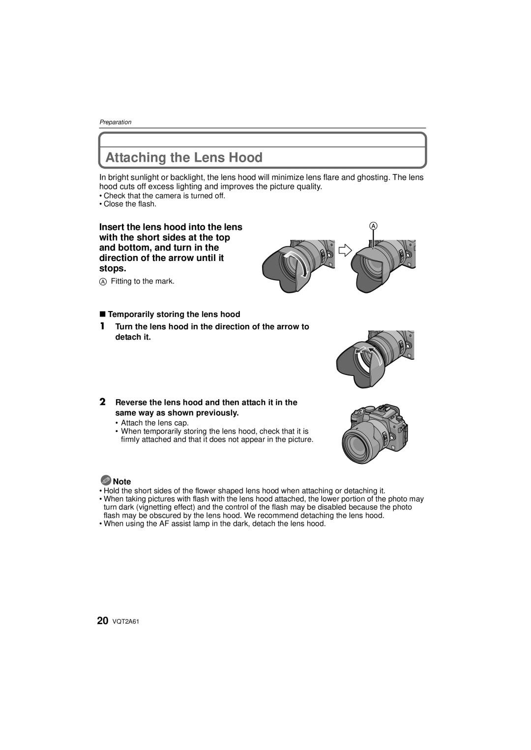 Panasonic DMC-GH1K operating instructions Attaching the Lens Hood, Fitting to the mark, Attach the lens cap 