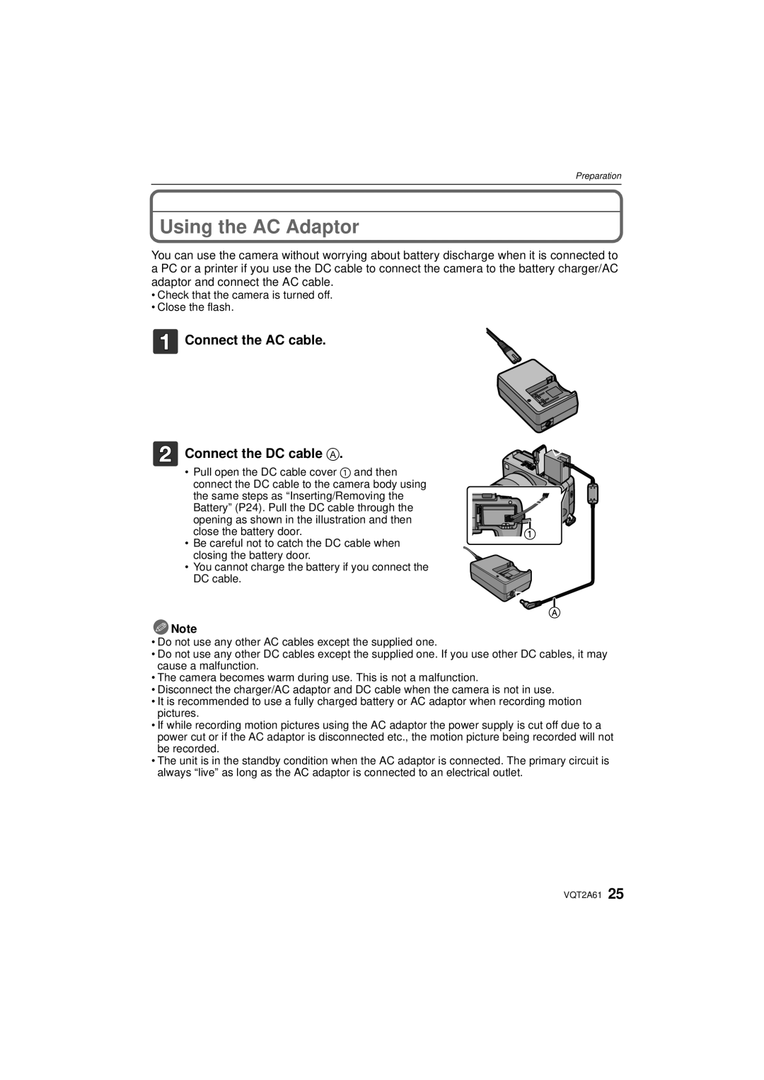 Panasonic DMC-GH1K operating instructions Using the AC Adaptor, Connect the AC cable Connect the DC cable a 