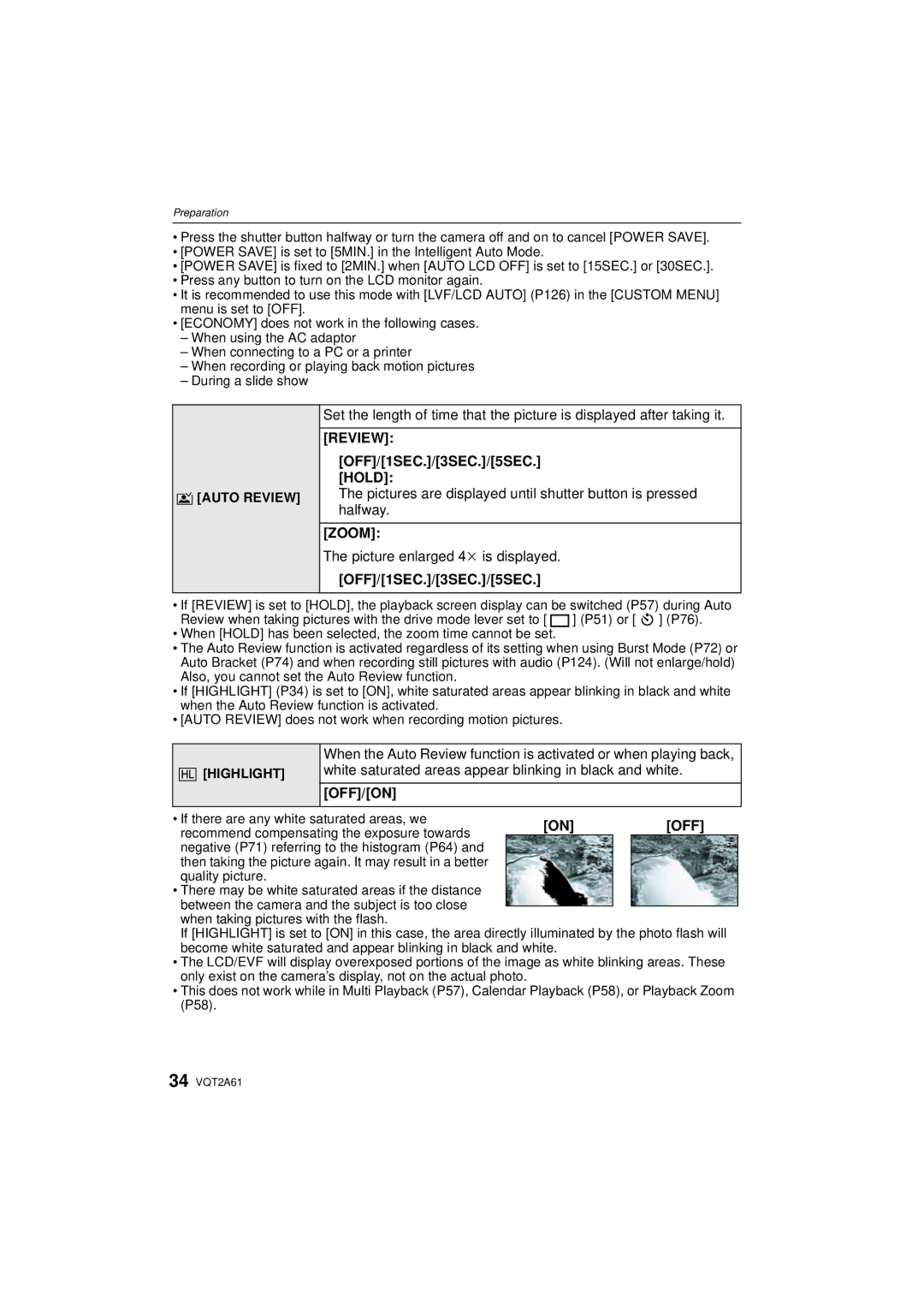 Panasonic DMC-GH1K operating instructions Review, Hold, Zoom, Off 