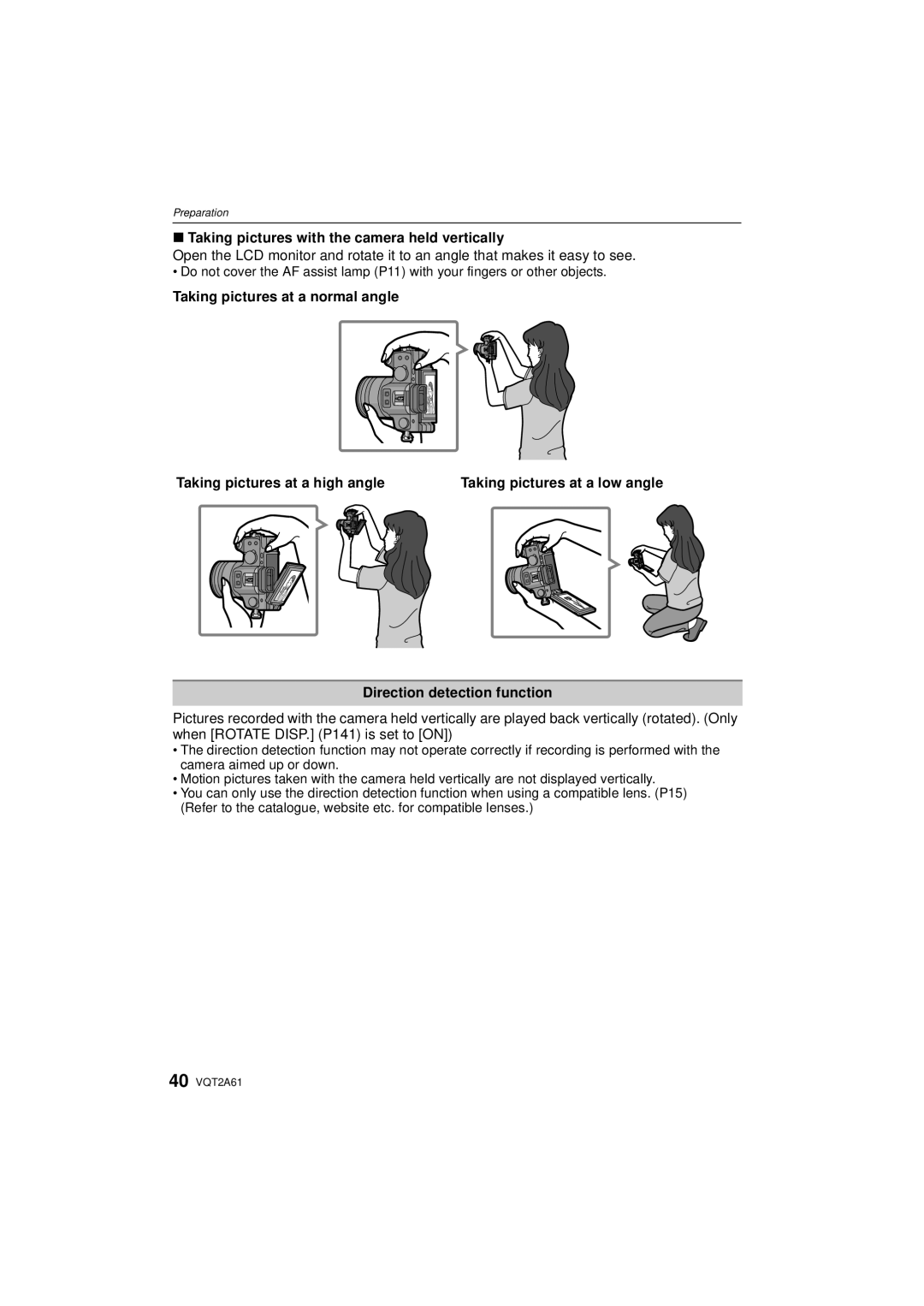 Panasonic DMC-GH1K operating instructions Taking pictures with the camera held vertically, Direction detection function 