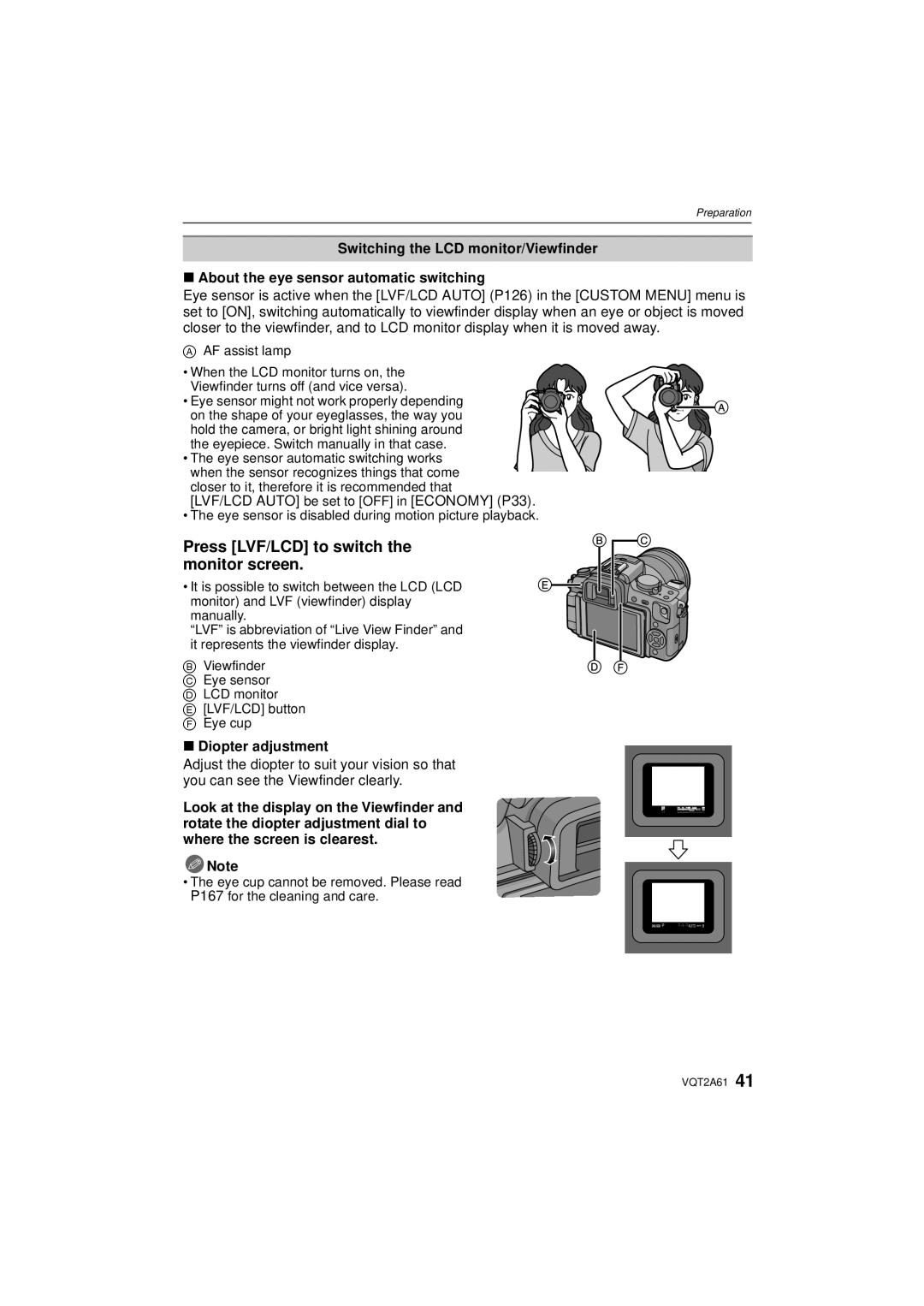 Panasonic DMC-GH1K operating instructions Press LVF/LCD to switch the monitor screen, Diopter adjustment 