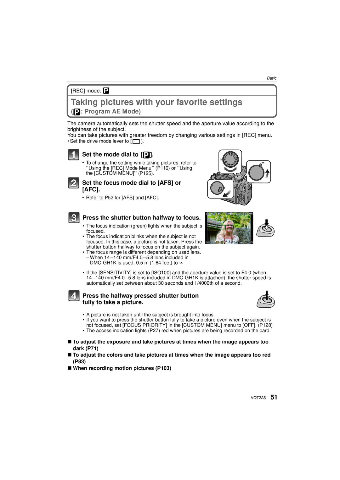 Panasonic DMC-GH1K operating instructions Taking pictures with your favorite settings, Set the mode dial to, REC mode ³ 