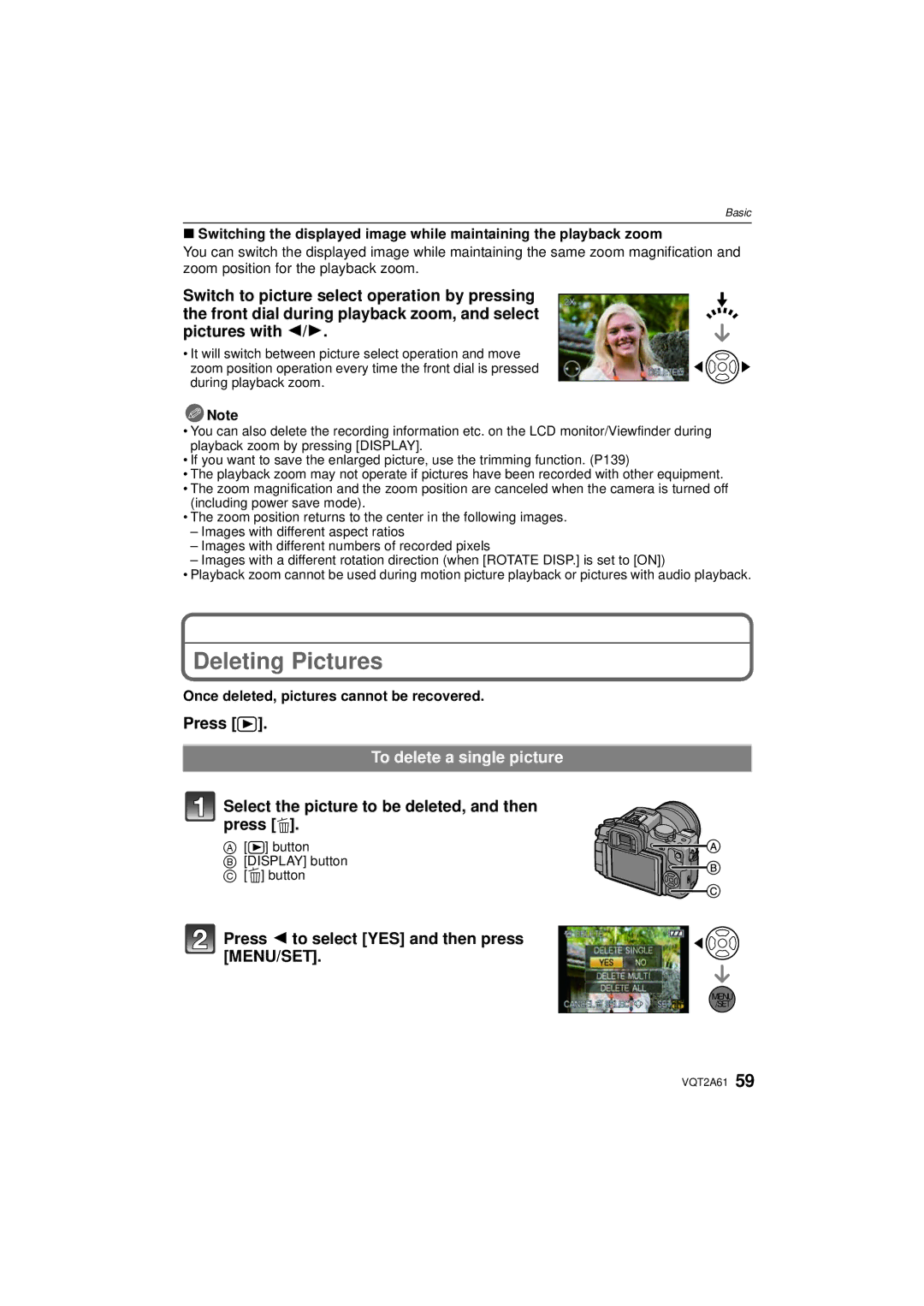 Panasonic DMC-GH1 Deleting Pictures, To delete a single picture, Select the picture to be deleted, and then press ‚ 