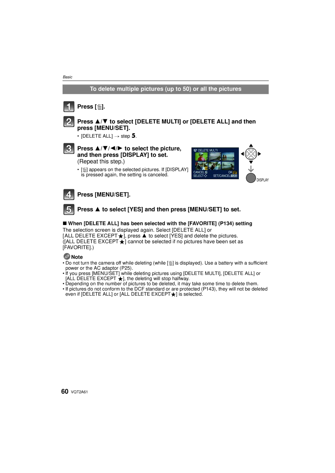 Panasonic DMC-GH1K operating instructions To delete multiple pictures up to 50 or all the pictures, Delete ALL step 