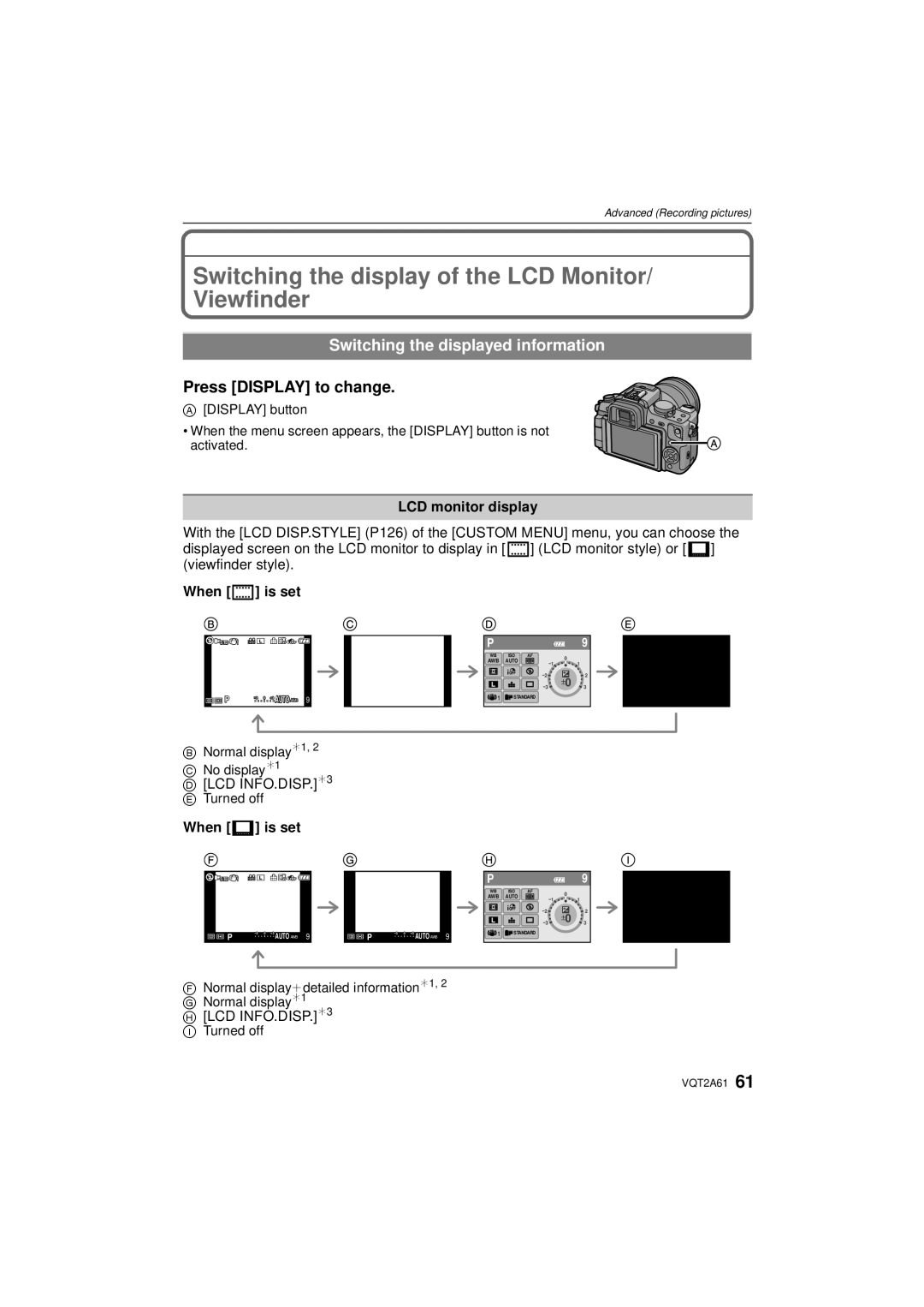 Panasonic DMC-GH1 Switching the display of the LCD Monitor/ Viewfinder, Switching the displayed information, When is set 