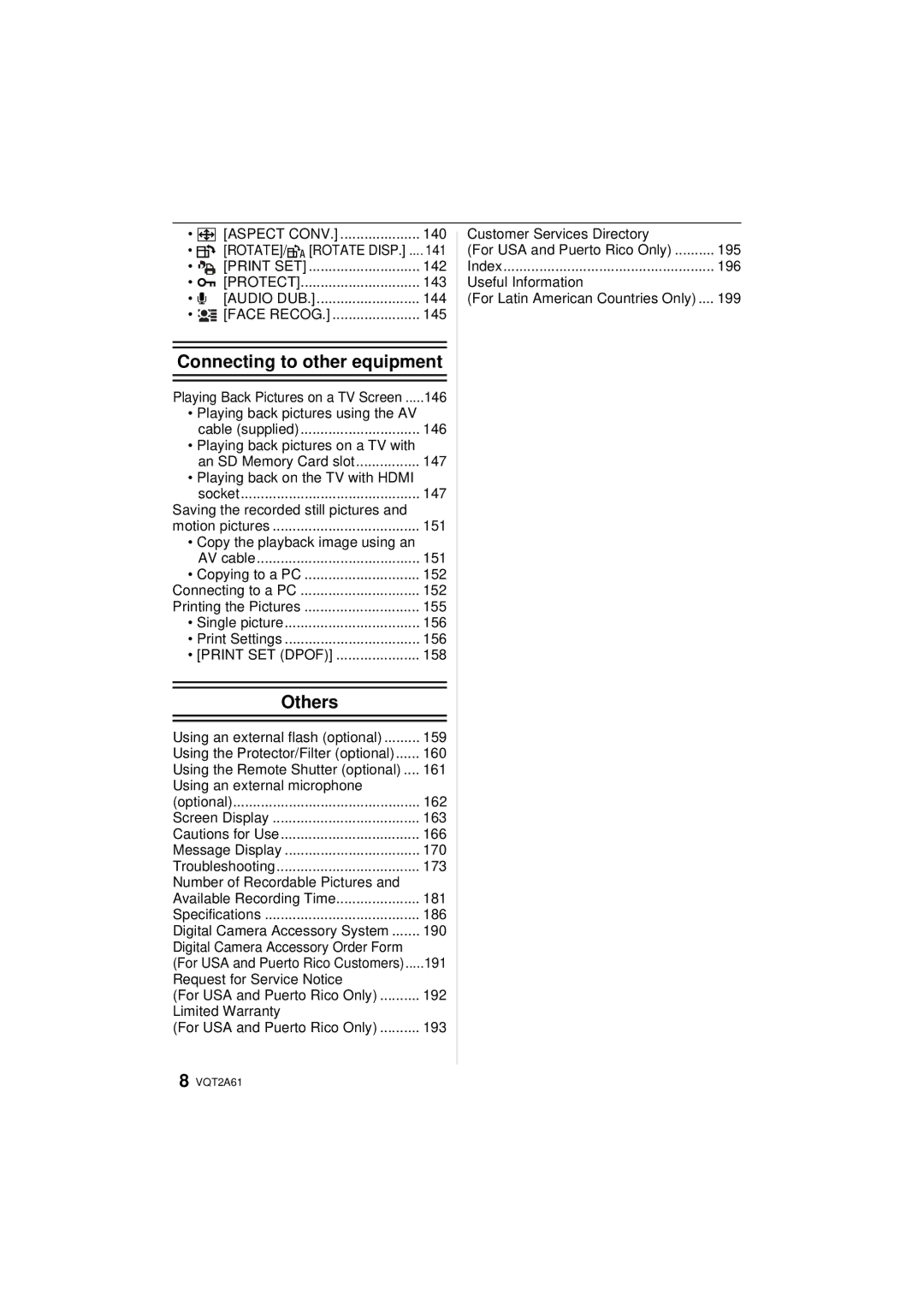 Panasonic DMC-GH1K 140, 141, 142, 143, 144, 145, 146, 151, 155, Single picture 156 Print Settings, 158, 159, 161, 162, 163 