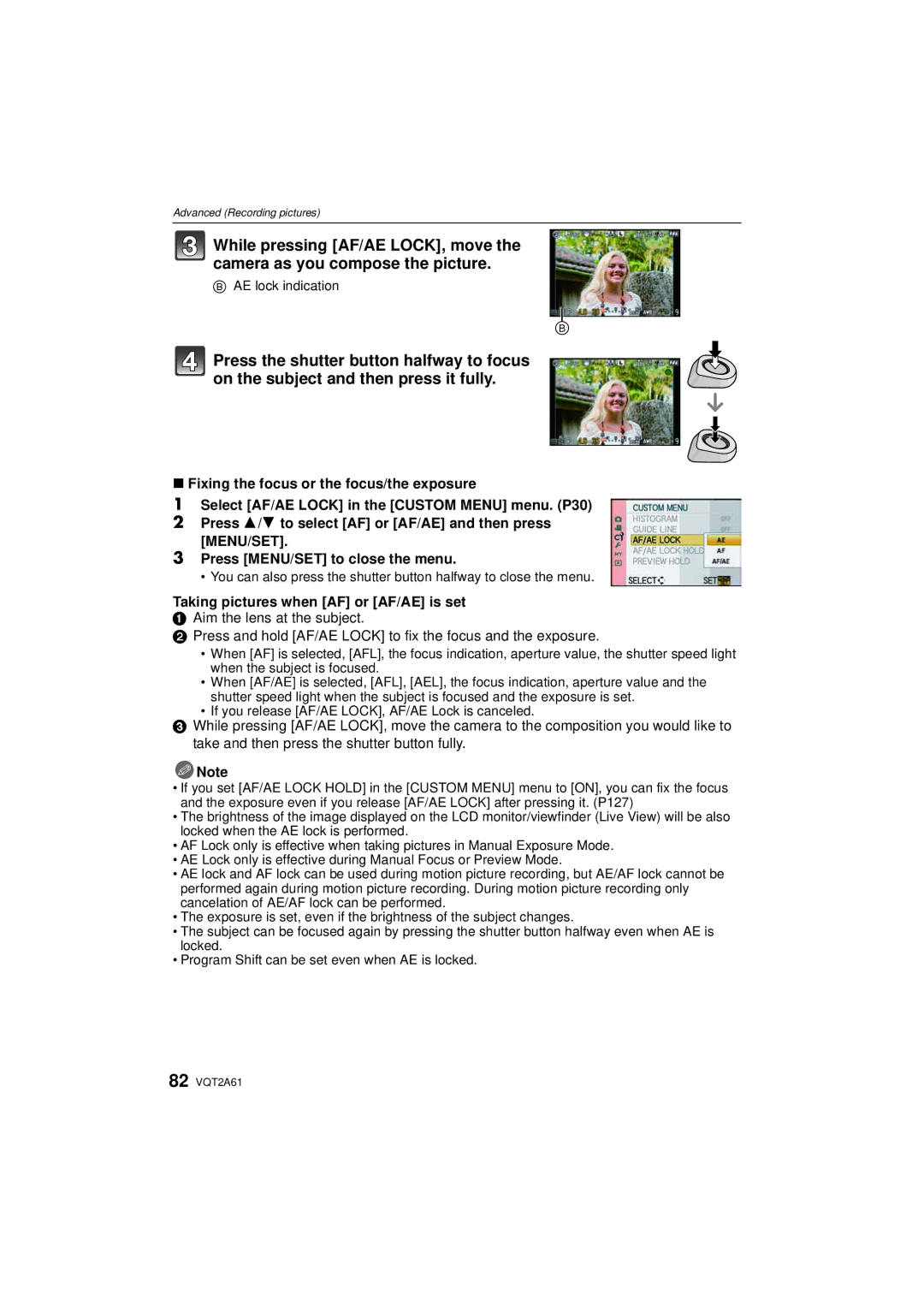 Panasonic DMC-GH1K operating instructions Taking pictures when AF or AF/AE is set, AE lock indication 