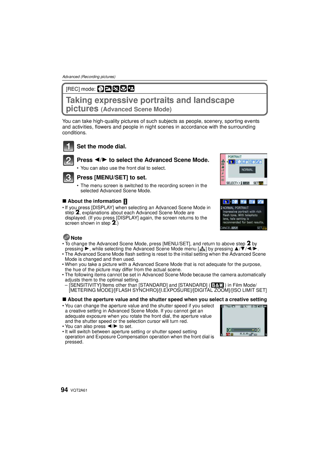 Panasonic DMC-GH1K operating instructions Taking expressive portraits and landscape, About the information 