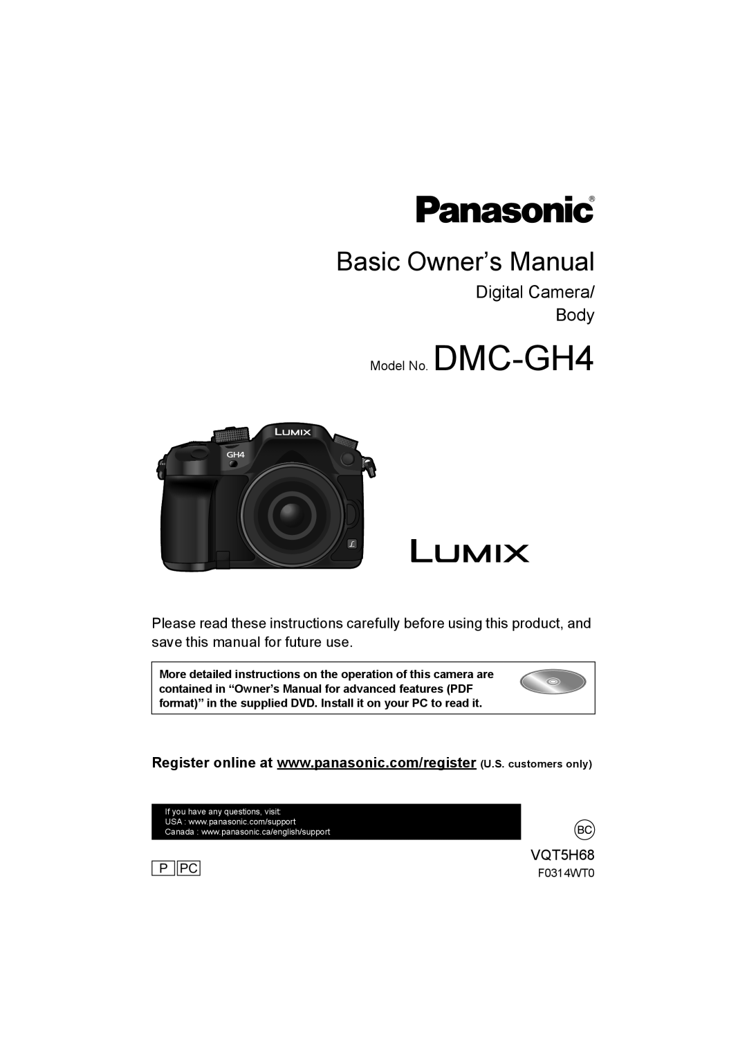 Panasonic DMC-GH4 owner manual Digital Camera Body, F0314WT0 