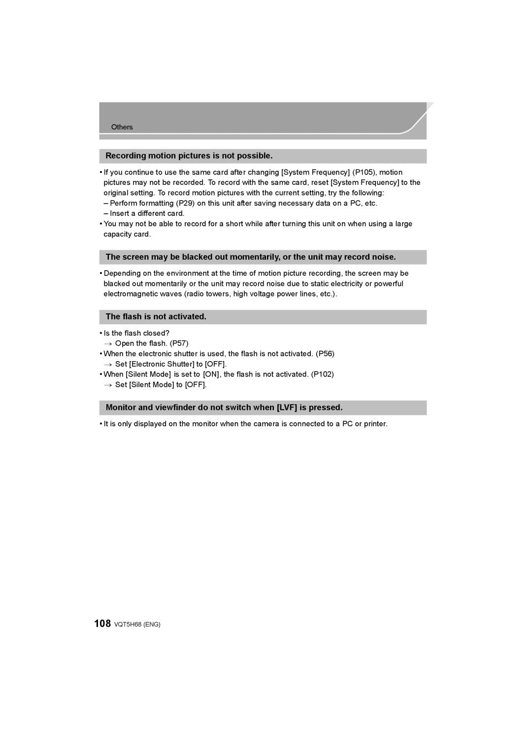 Panasonic DMC-GH4 owner manual Recording motion pictures is not possible, Flash is not activated 