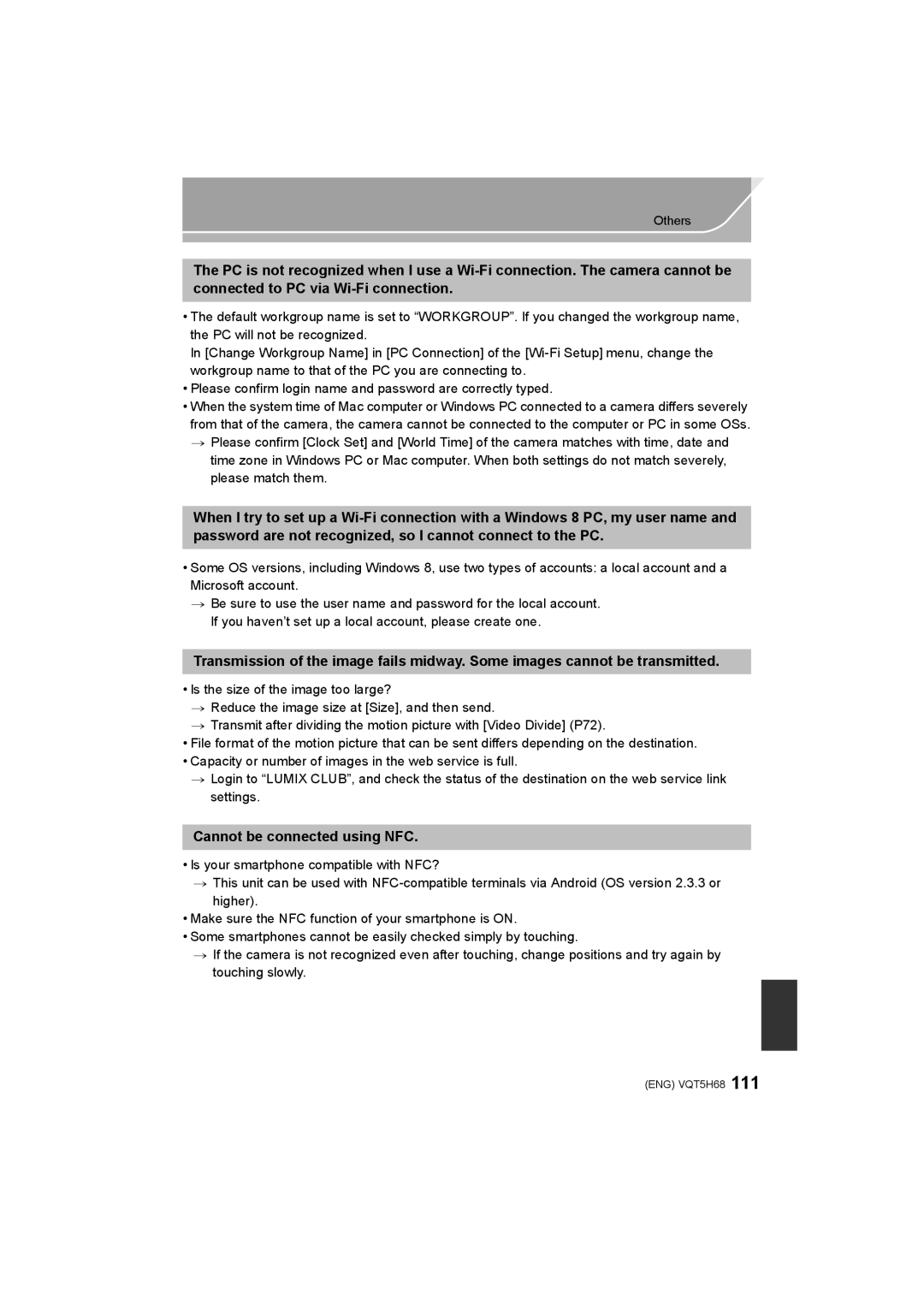 Panasonic DMC-GH4 owner manual Cannot be connected using NFC 