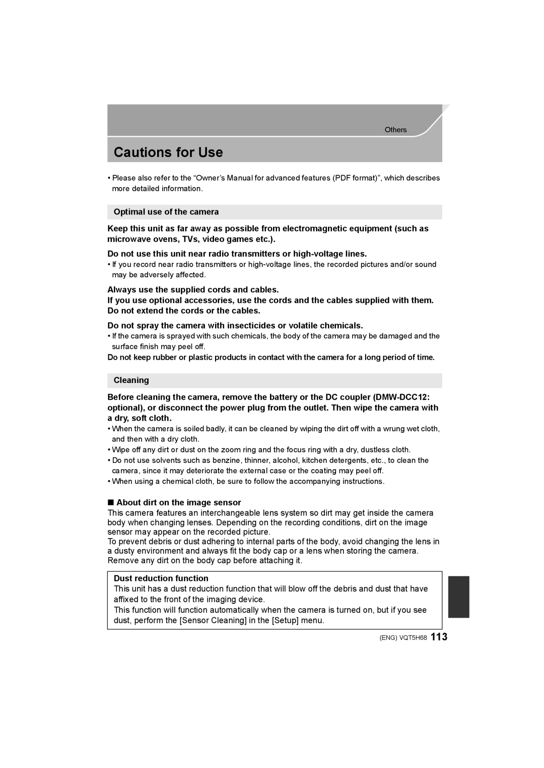 Panasonic DMC-GH4 owner manual About dirt on the image sensor, Dust reduction function 