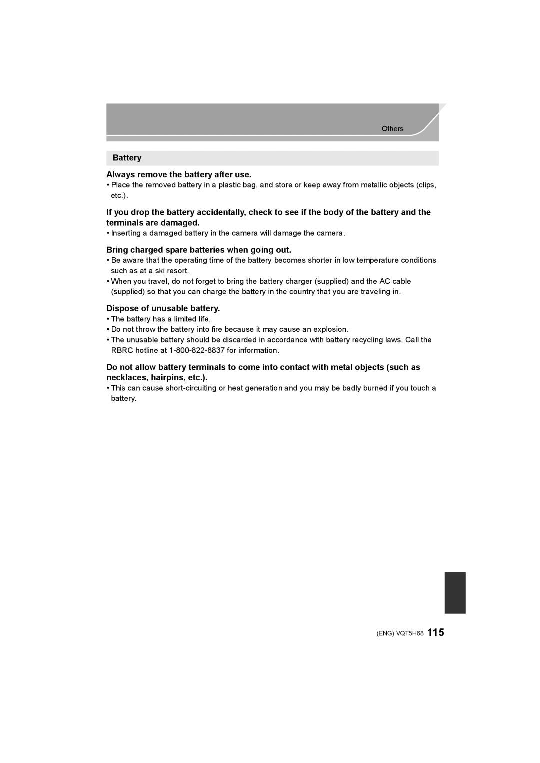 Panasonic DMC-GH4 owner manual Battery Always remove the battery after use, Bring charged spare batteries when going out 