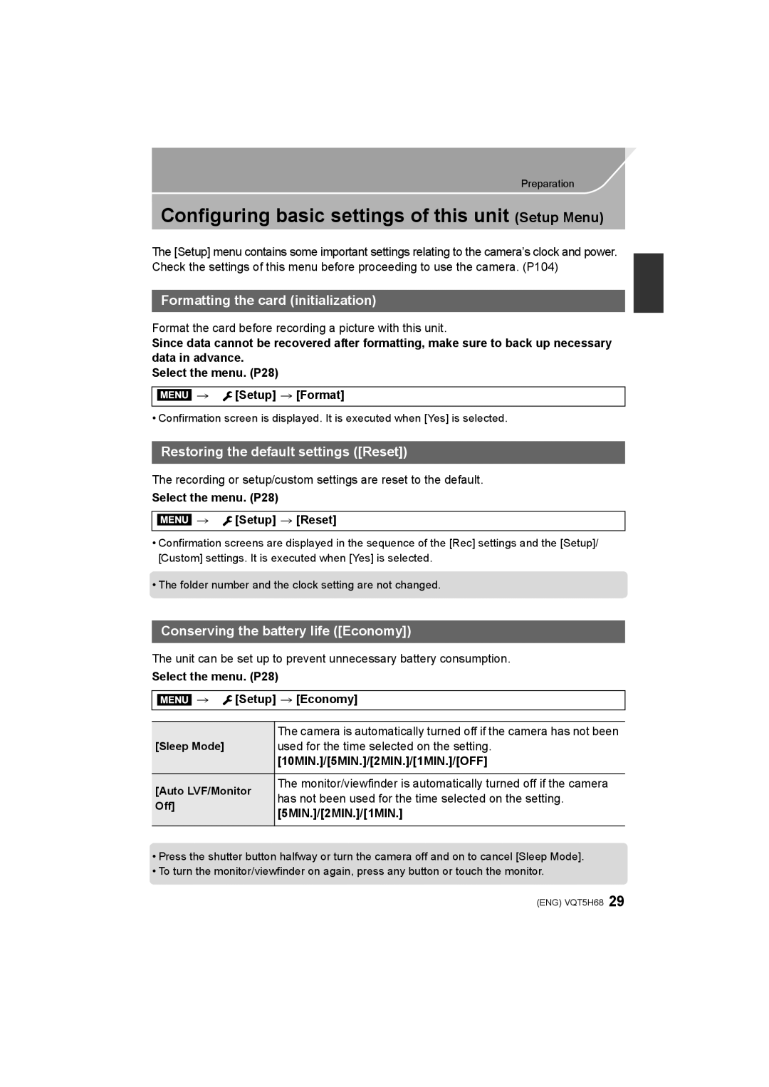 Panasonic DMC-GH4 owner manual Configuring basic settings of this unit Setup Menu, Formatting the card initialization 