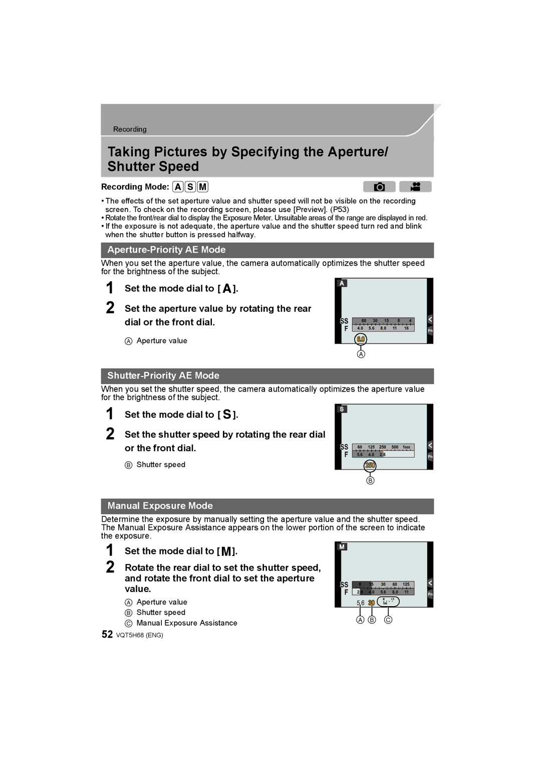 Panasonic DMC-GH4 owner manual Taking Pictures by Specifying the Aperture/ Shutter Speed, Aperture-Priority AE Mode 