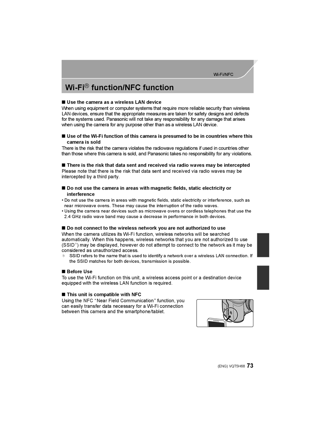 Panasonic DMC-GH4 owner manual Wi-FiRfunction/NFC function, Use the camera as a wireless LAN device, Before Use 