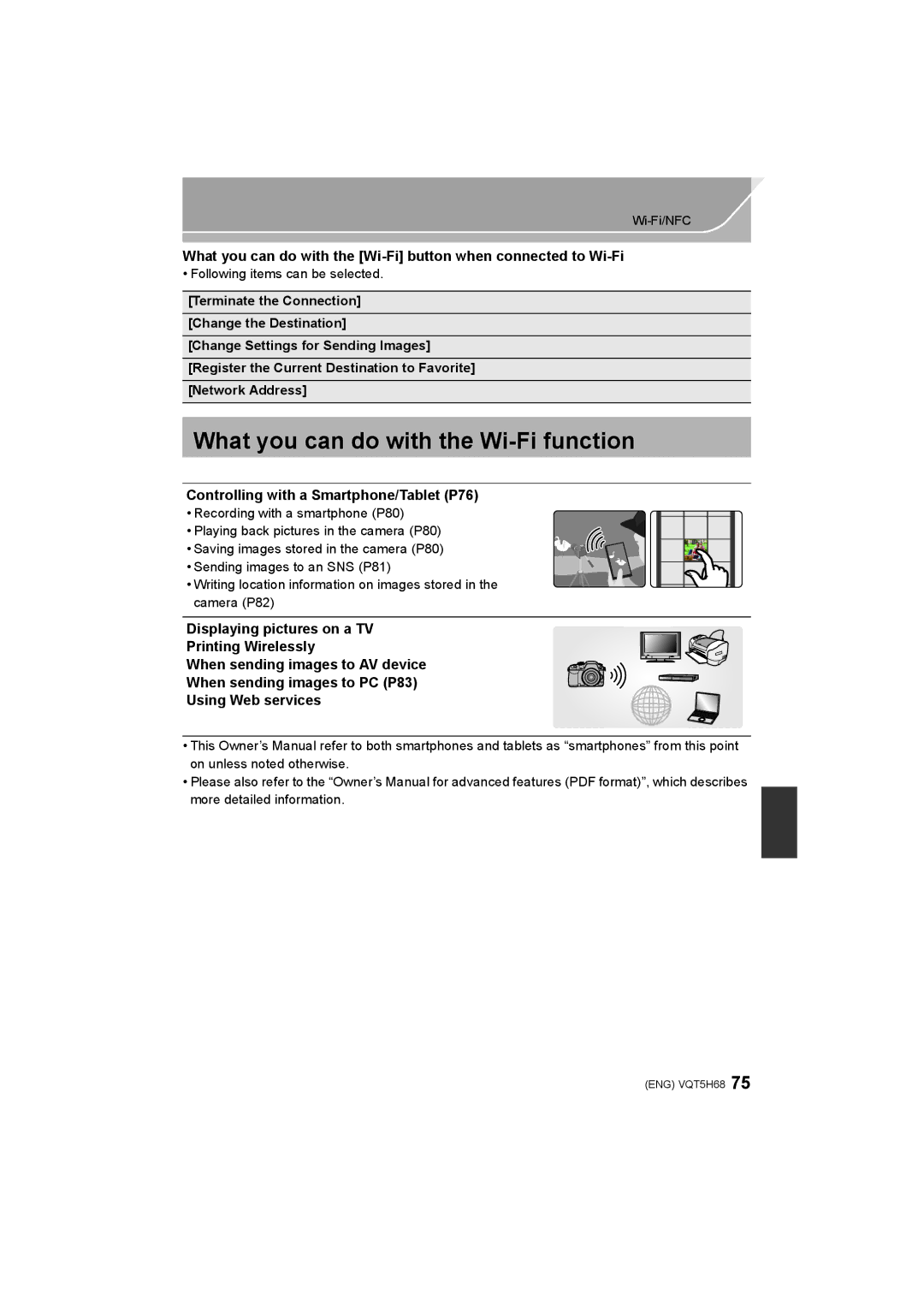 Panasonic DMC-GH4 owner manual What you can do with the Wi-Fi function, Controlling with a Smartphone/Tablet P76 