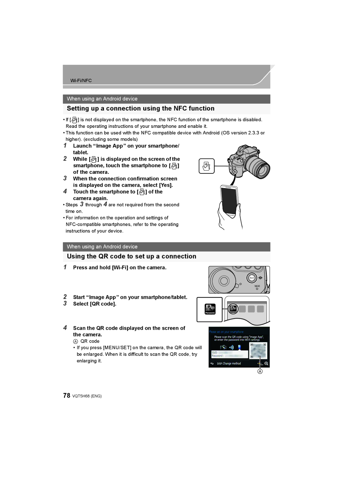 Panasonic DMC-GH4 owner manual Setting up a connection using the NFC function 