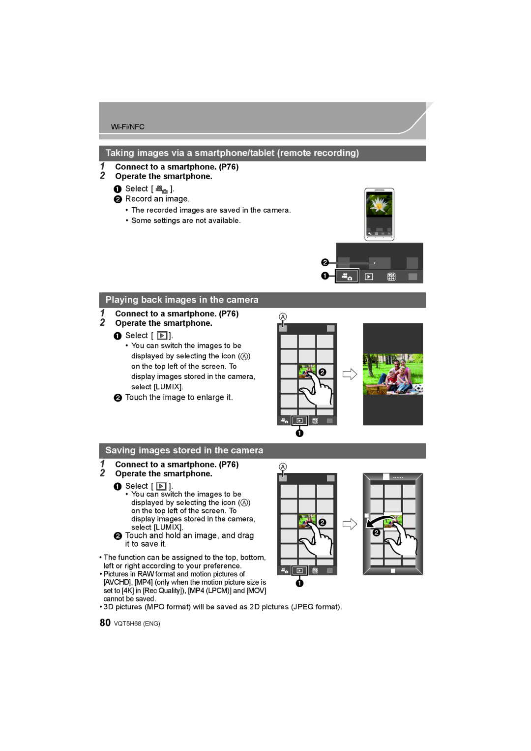 Panasonic DMC-GH4 owner manual Taking images via a smartphone/tablet remote recording, Playing back images in the camera 