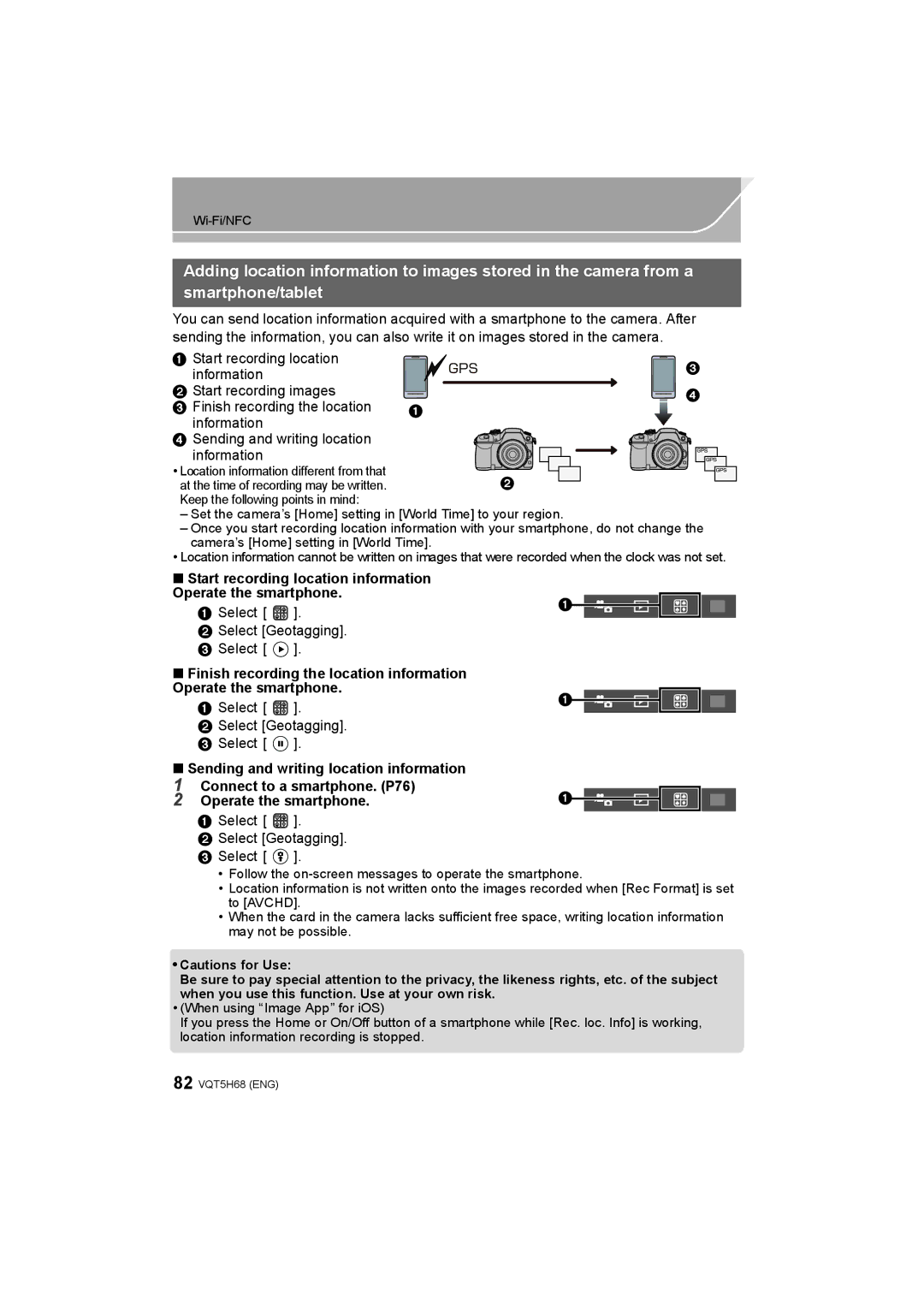 Panasonic DMC-GH4 owner manual Sending and writing location information, Select Select Geotagging 