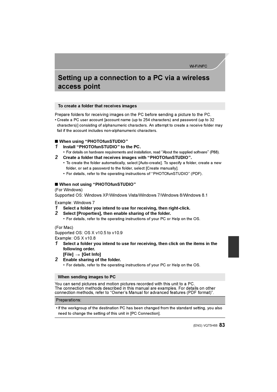 Panasonic DMC-GH4 owner manual Setting up a connection to a PC via a wireless access point 