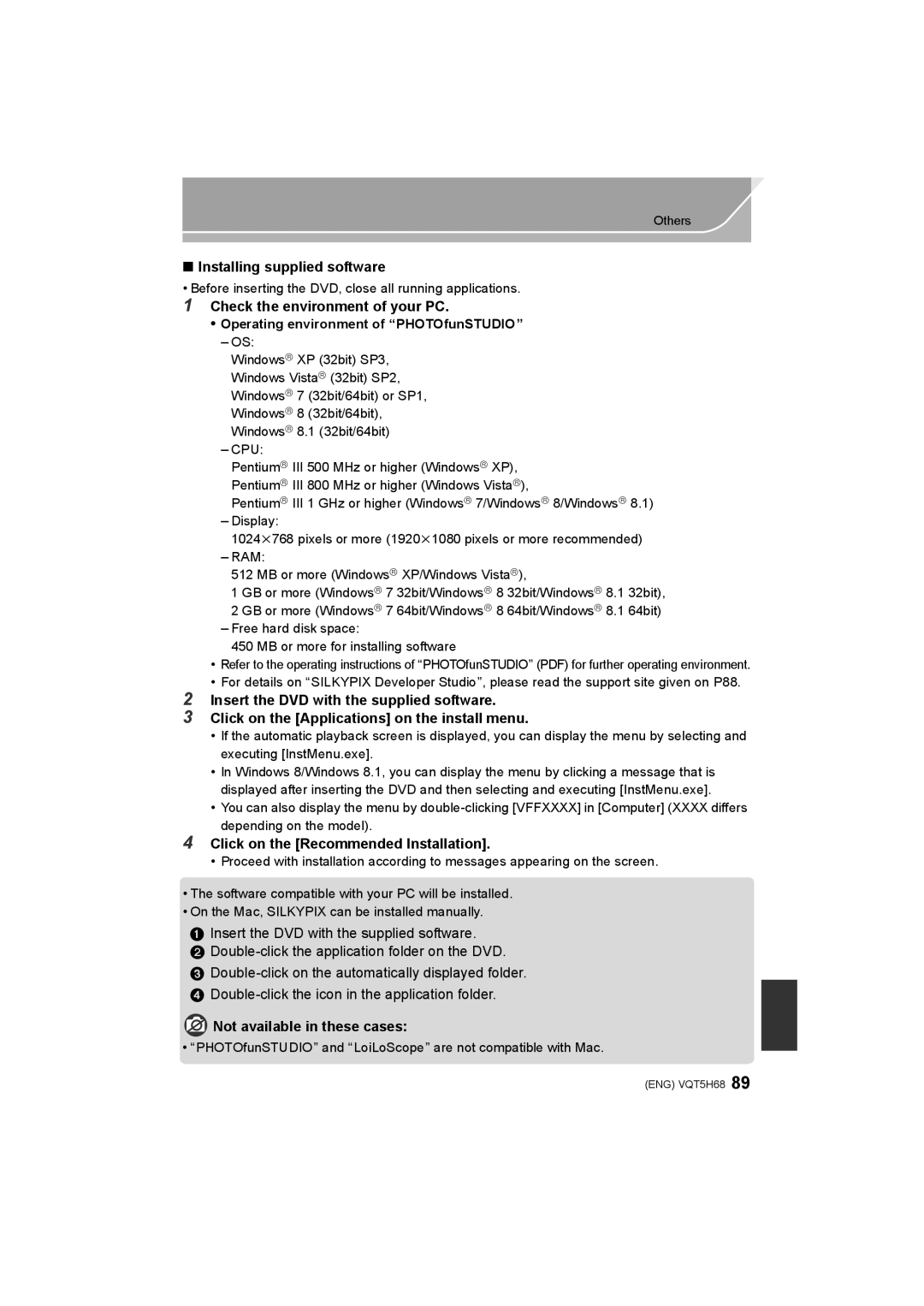 Panasonic DMC-GH4 Installing supplied software, Check the environment of your PC, Click on the Recommended Installation 