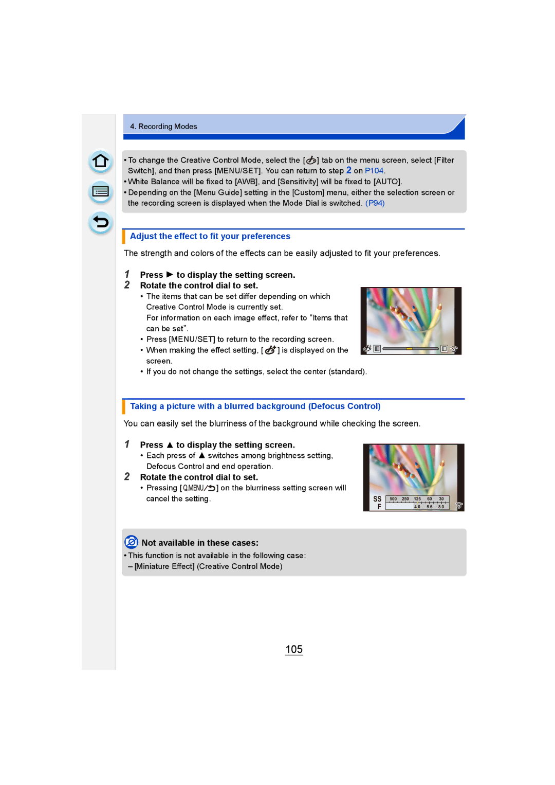 Panasonic DMC-GM1 owner manual 105, Adjust the effect to fit your preferences 