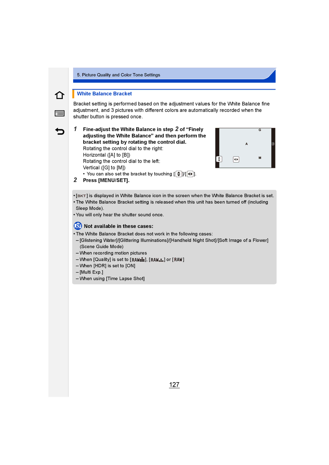 Panasonic DMC-GM1 owner manual 127, White Balance Bracket 