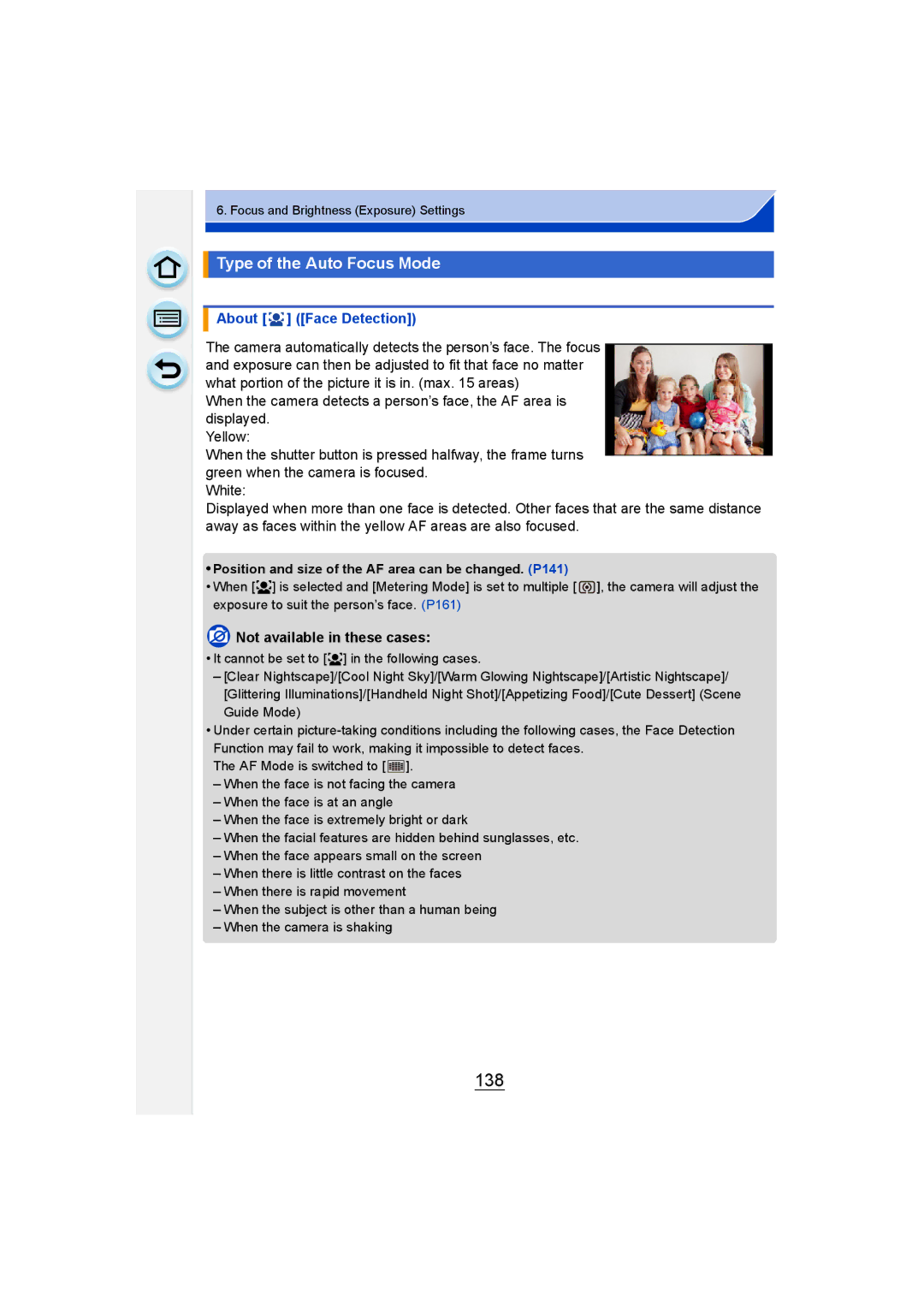 Panasonic DMC-GM1 owner manual 138, Type of the Auto Focus Mode, About Face Detection 