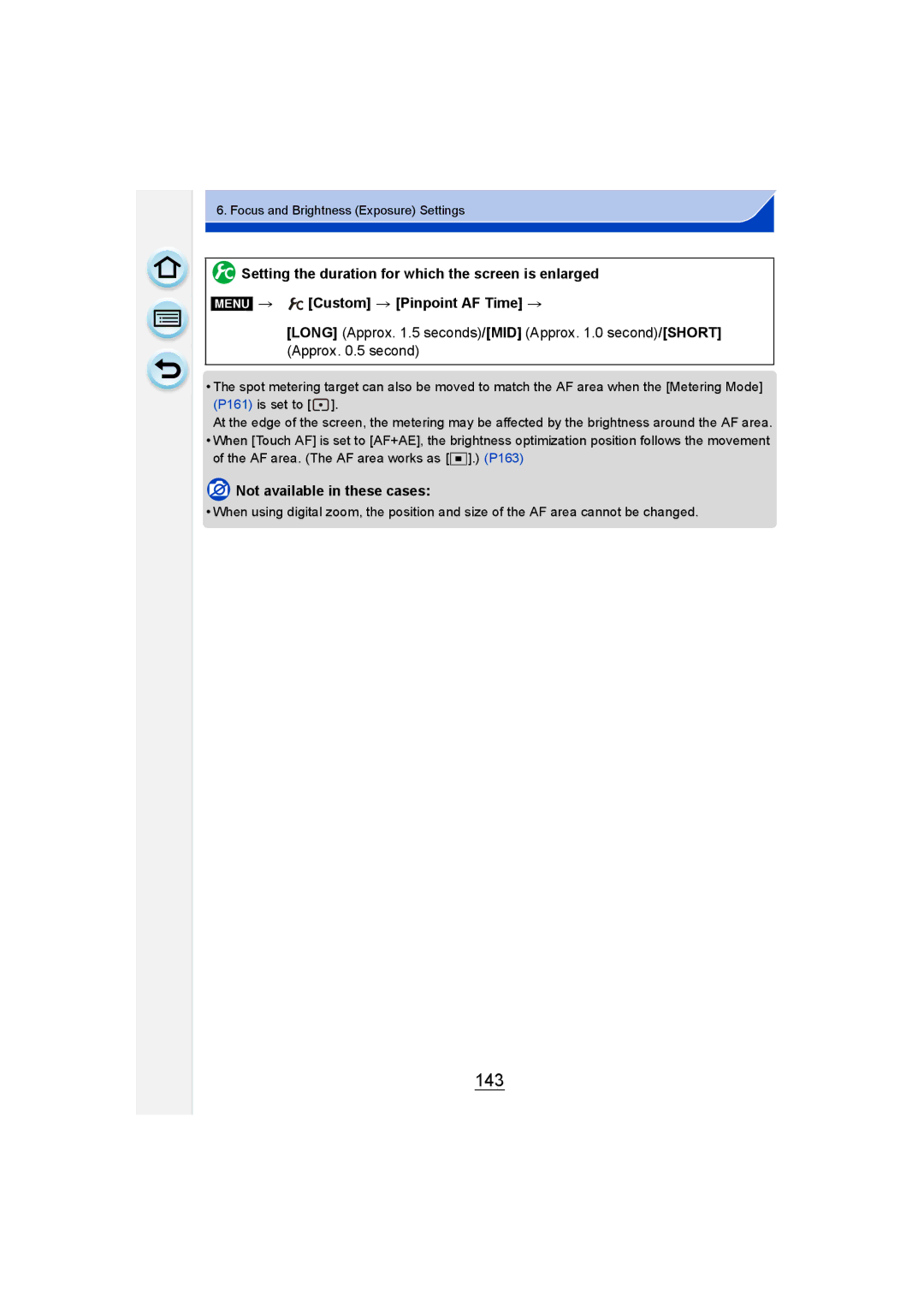 Panasonic DMC-GM1 owner manual 143, Not available in these cases 