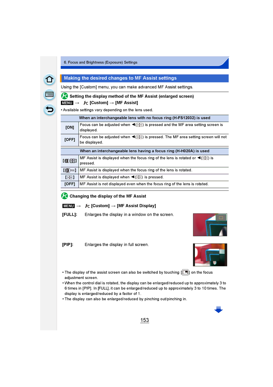 Panasonic DMC-GM1 owner manual 153, Making the desired changes to MF Assist settings 