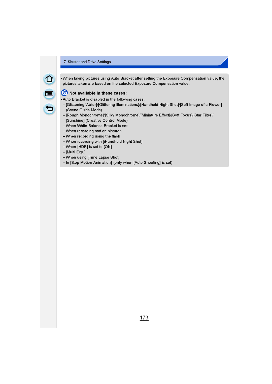 Panasonic DMC-GM1 owner manual 173, Not available in these cases 