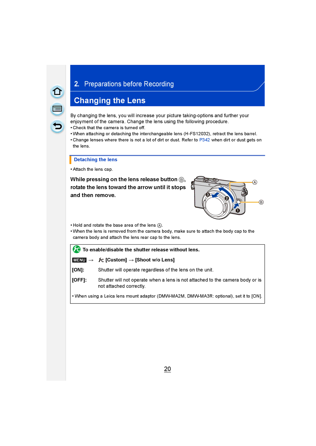 Panasonic DMC-GM1 owner manual Changing the Lens, Detaching the lens 