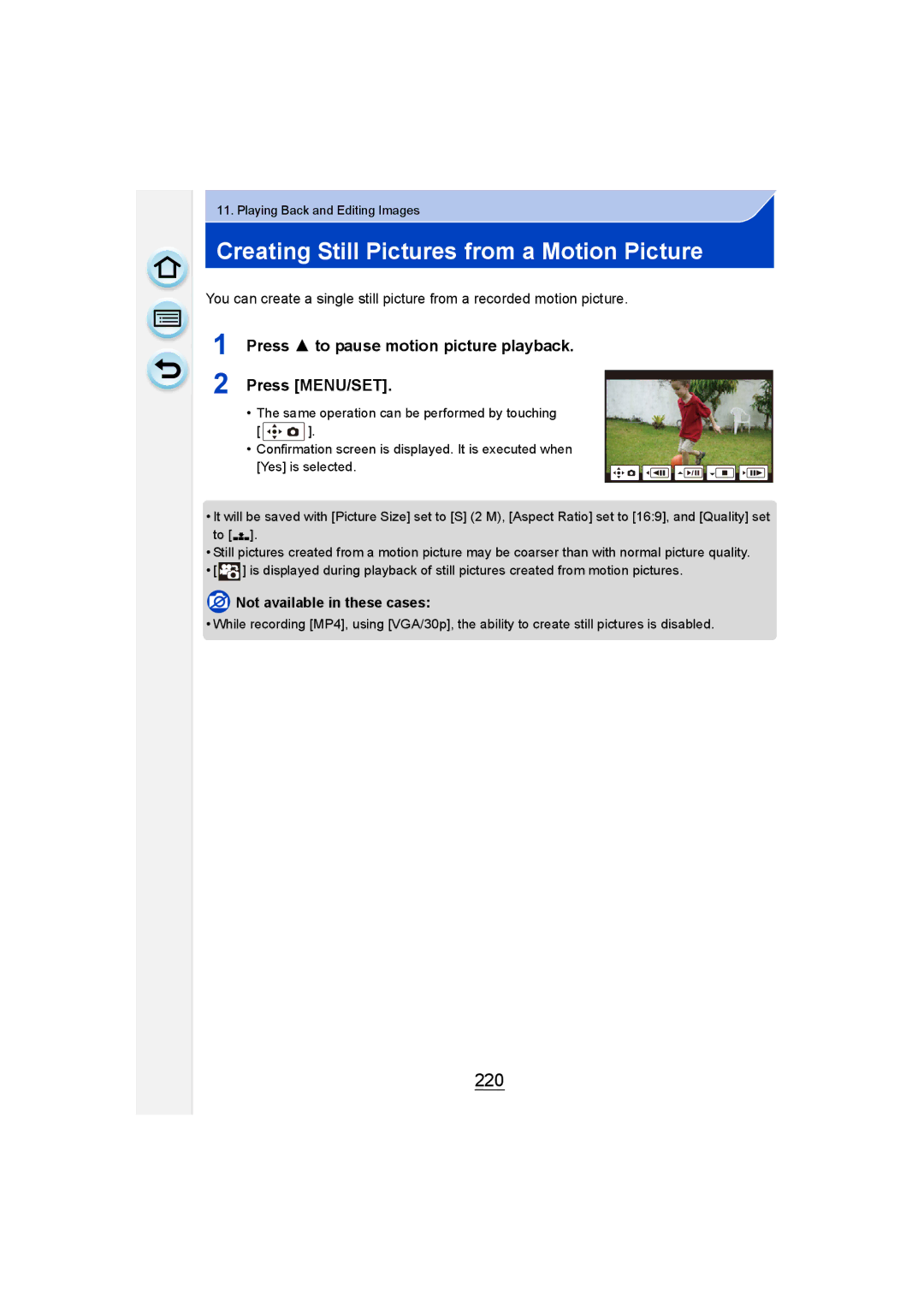 Panasonic DMC-GM1 owner manual Creating Still Pictures from a Motion Picture, 220 