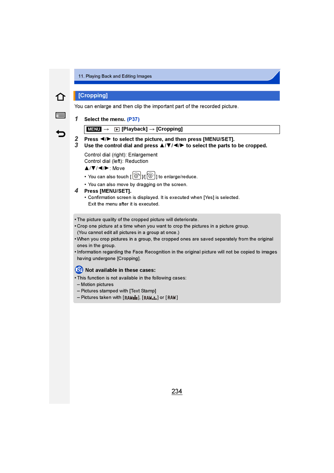 Panasonic DMC-GM1 owner manual 234, Playback Cropping 