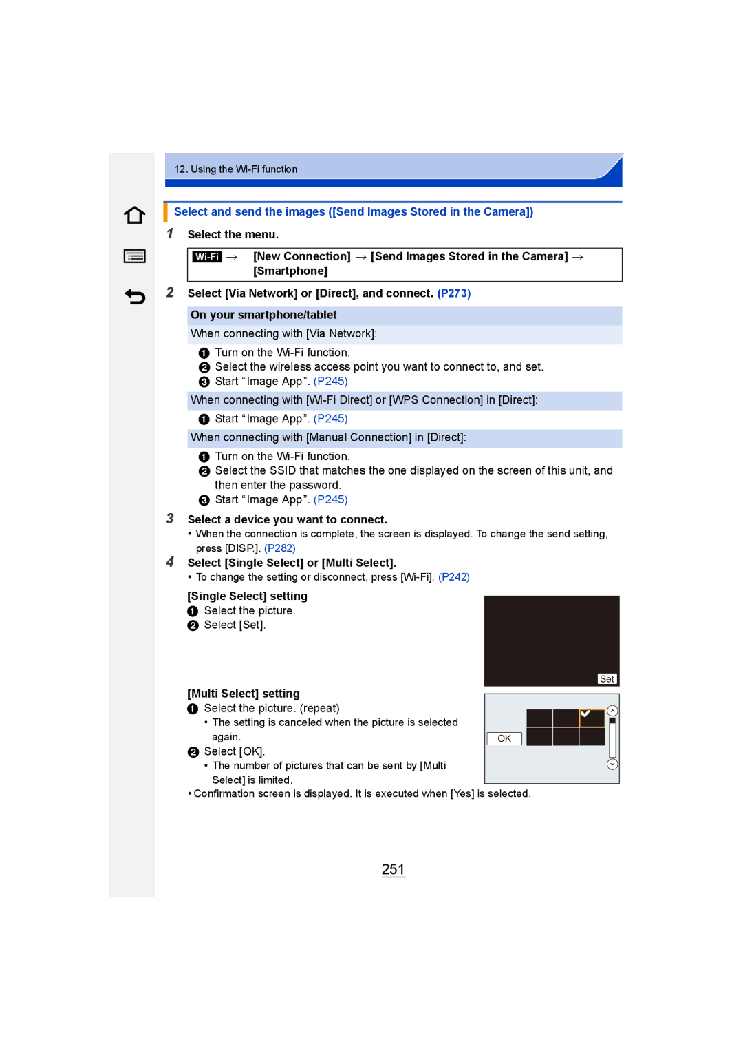 Panasonic DMC-GM1 251, Select and send the images Send Images Stored in the Camera, Select Single Select or Multi Select 