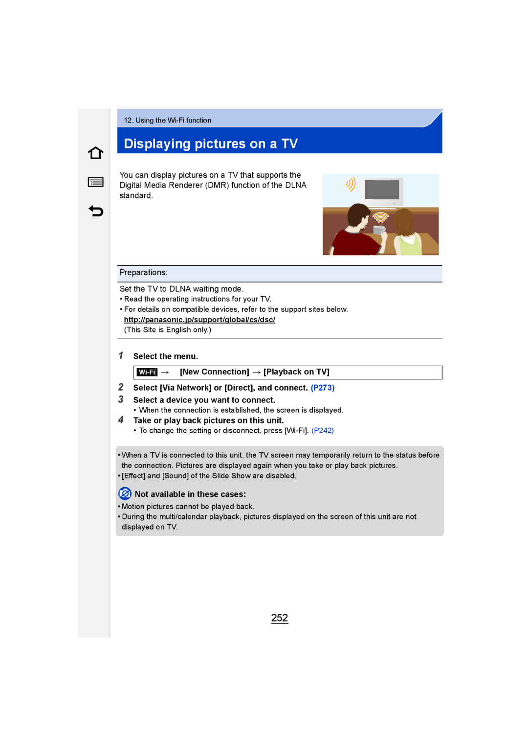 Panasonic DMC-GM1 owner manual Displaying pictures on a TV, 252, Take or play back pictures on this unit 