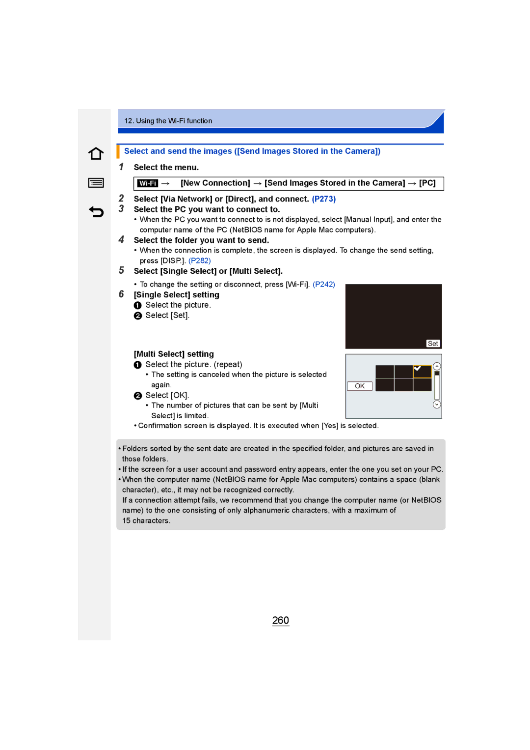 Panasonic DMC-GM1 owner manual 260, Select and send the images Send Images Stored in the Camera 