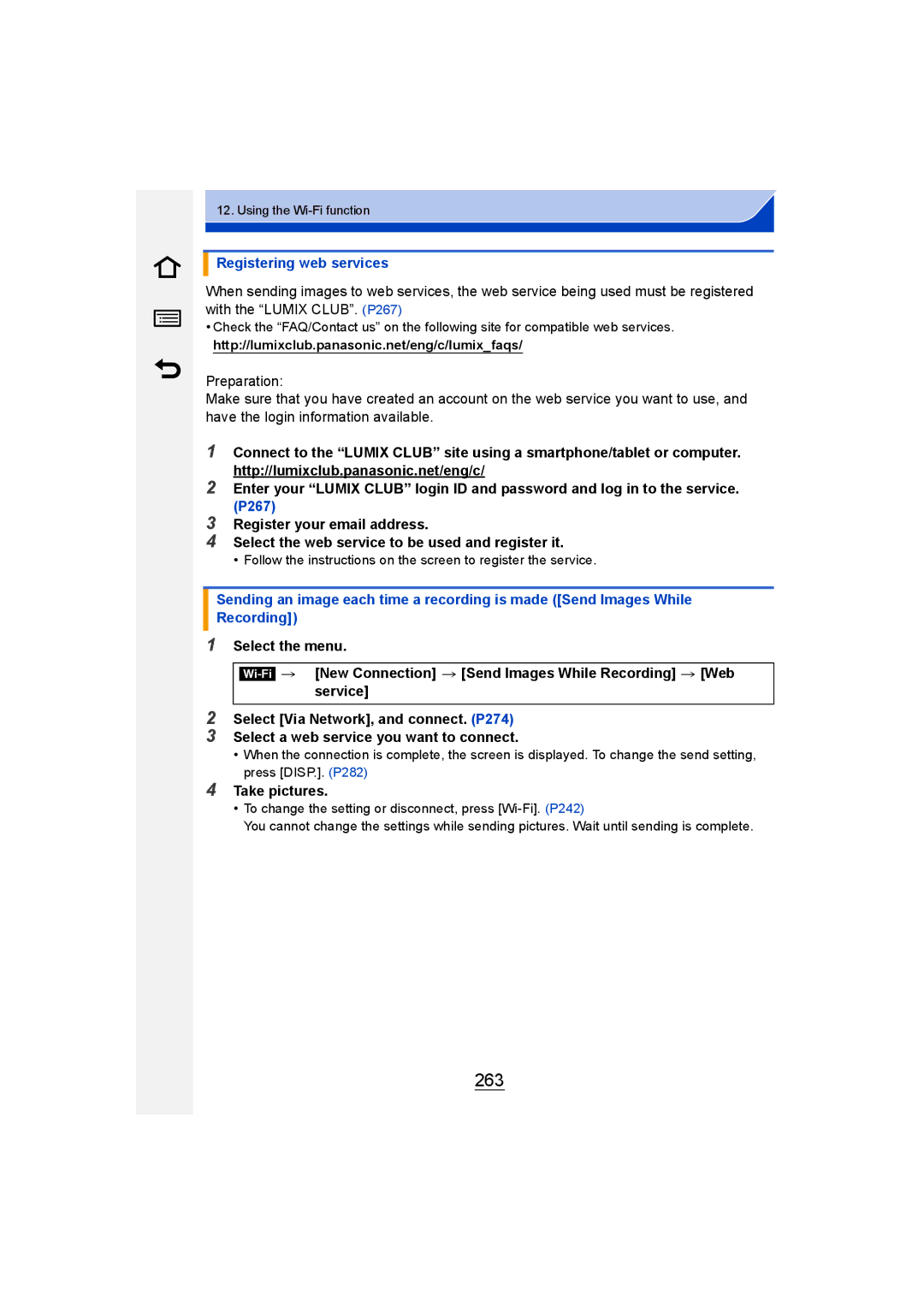 Panasonic DMC-GM1 owner manual 263, Registering web services 